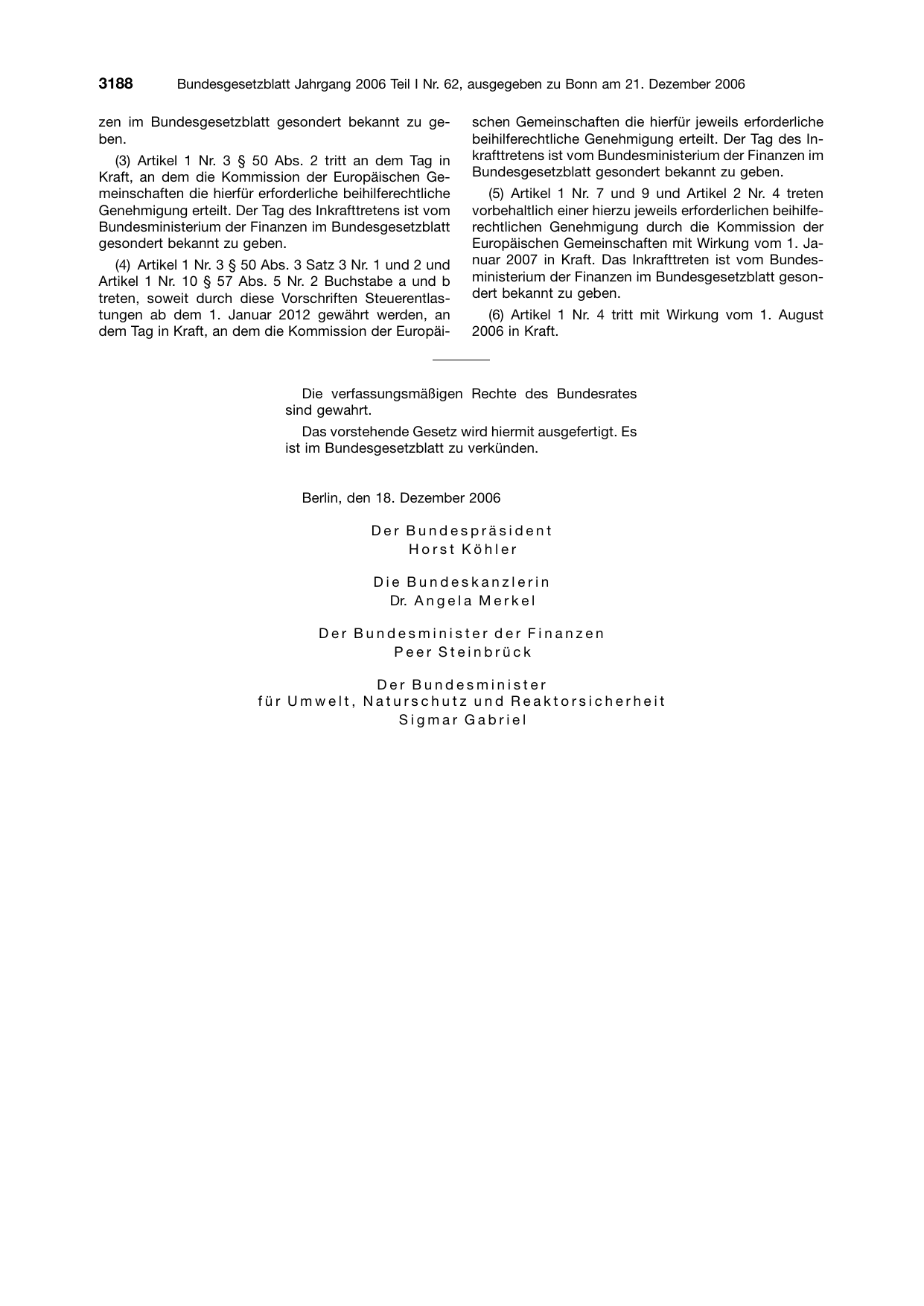 BGBl. 2006, Seite 3188 — Originalseite als Abbildung