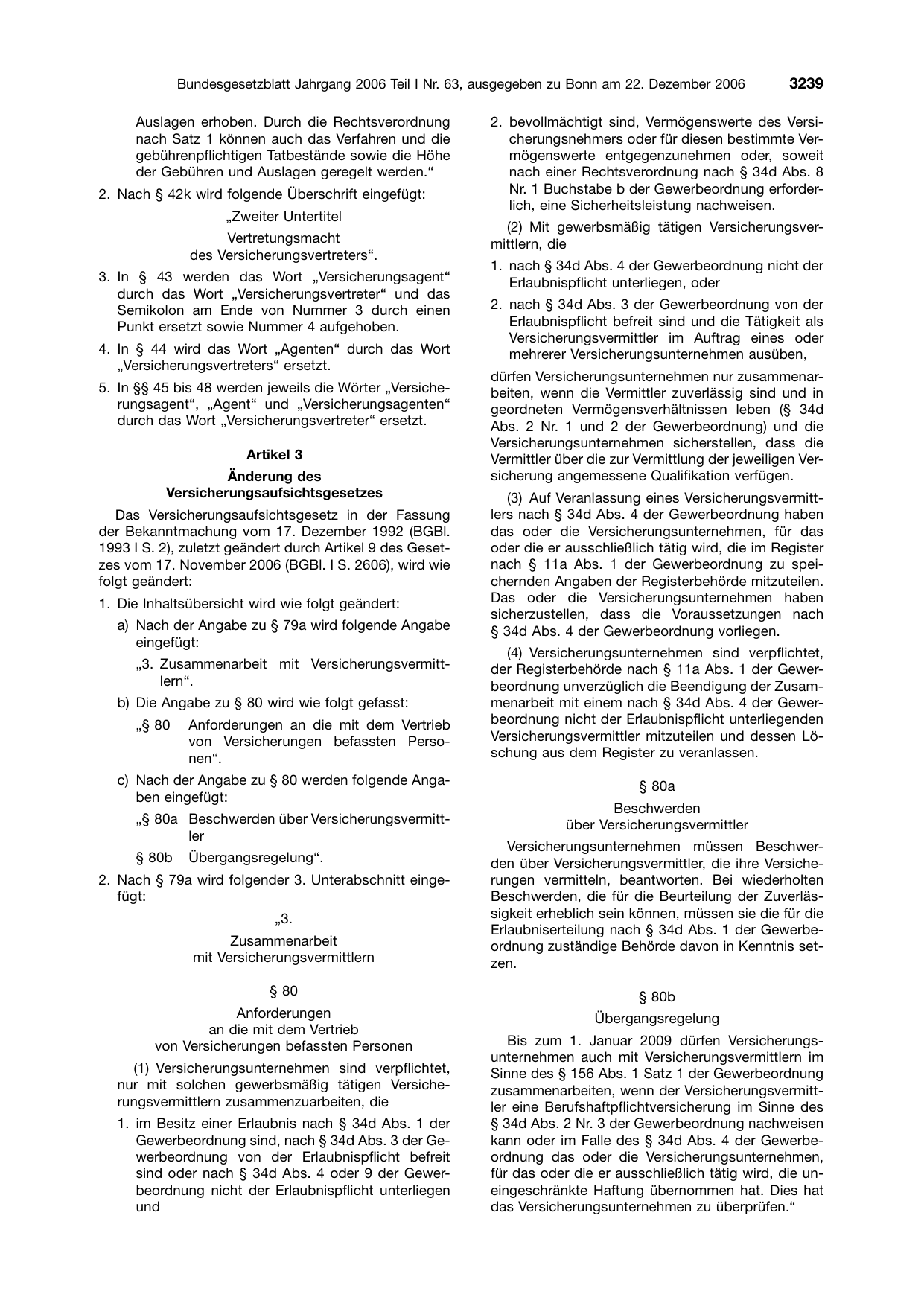 BGBl. 2006, Seite 3239 — Originalseite als Abbildung