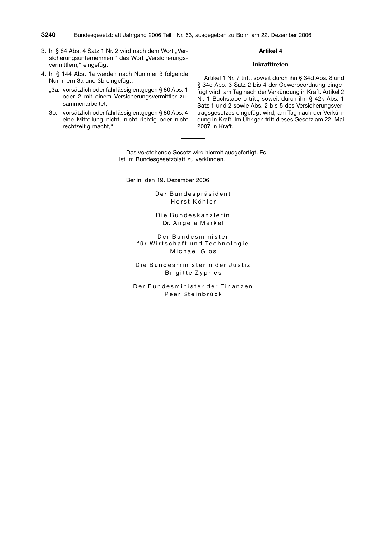BGBl. 2006, Seite 3240 — Originalseite als Abbildung