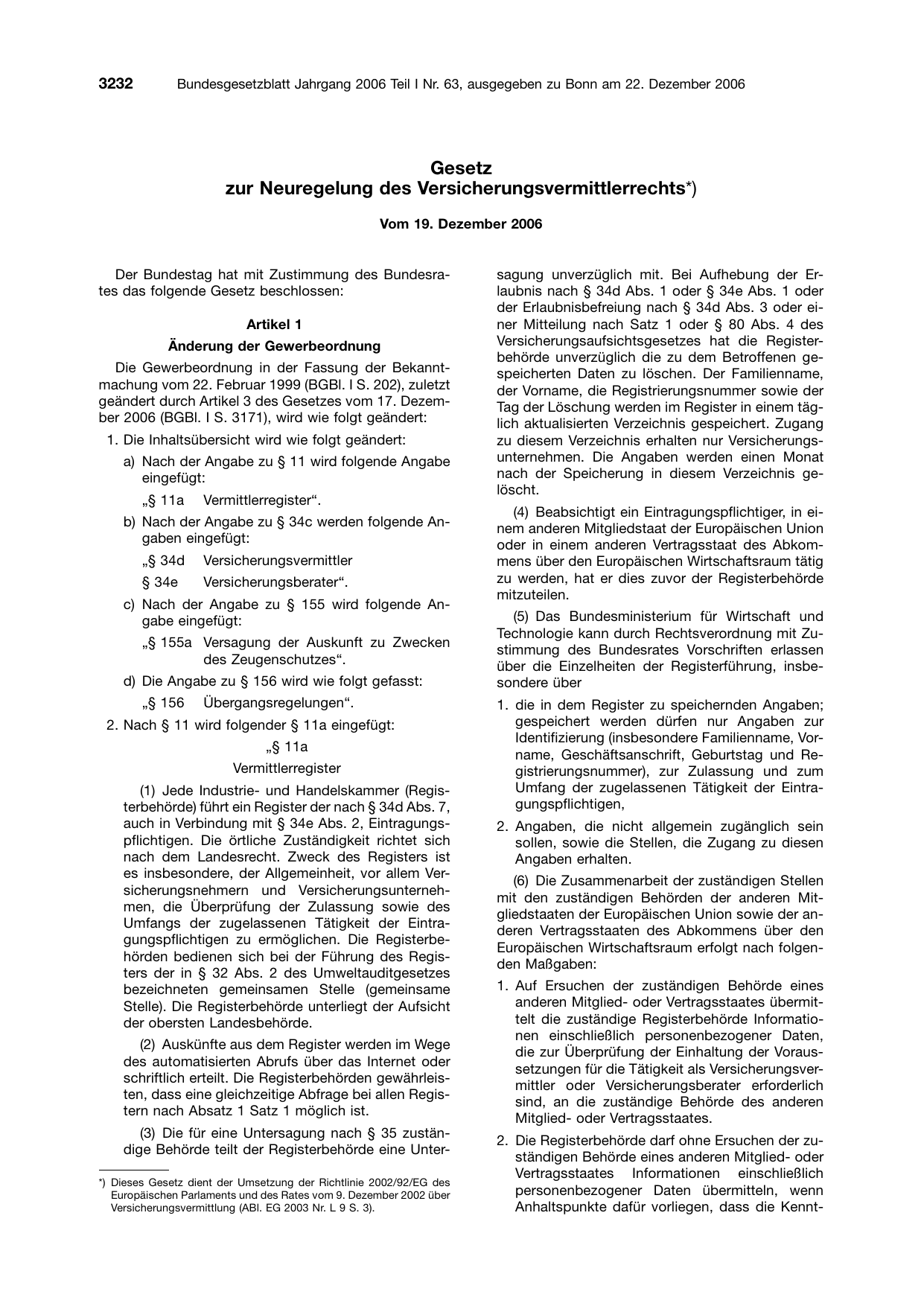 BGBl. 2006, Seite 3232 — Originalseite als Abbildung