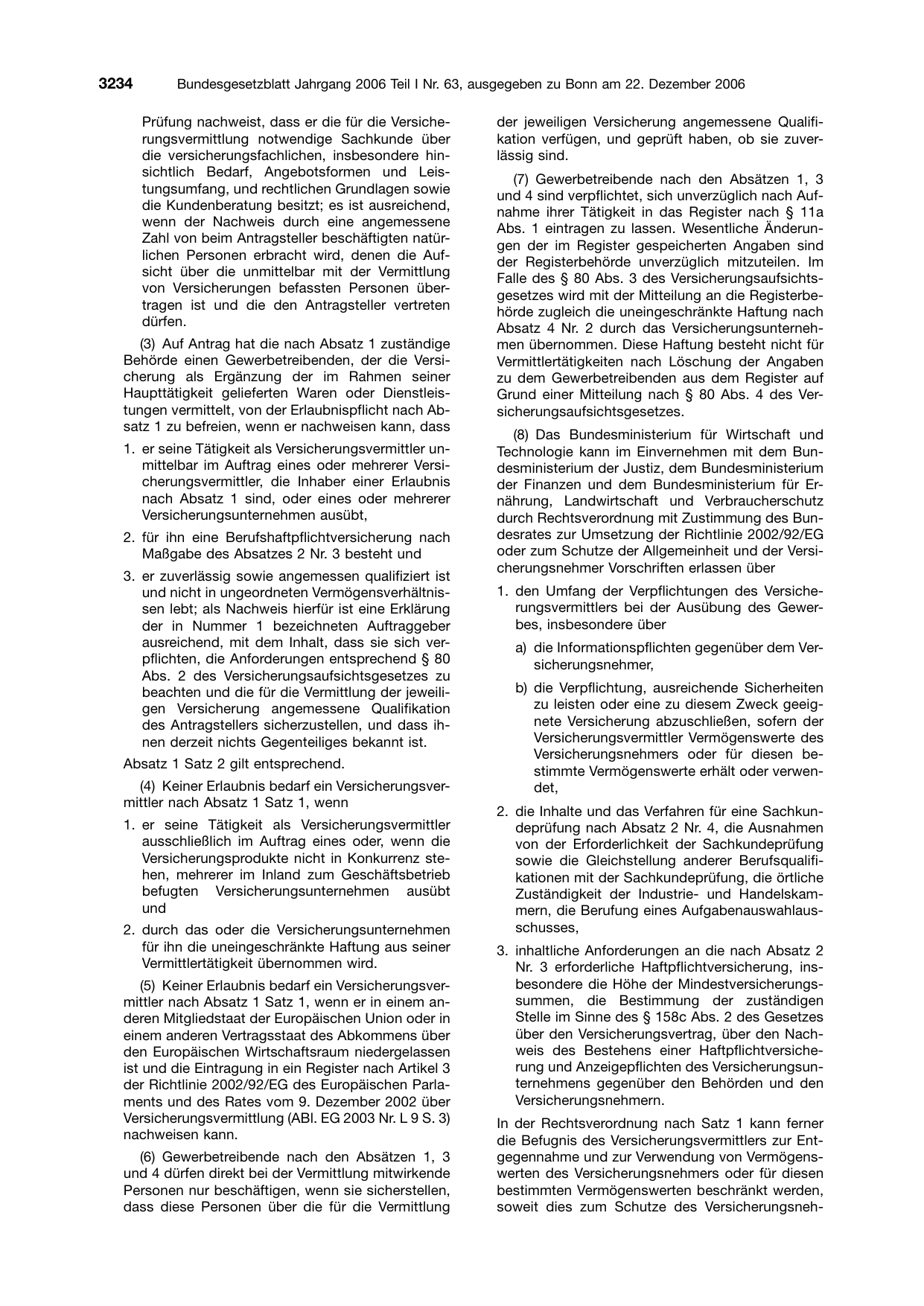 BGBl. 2006, Seite 3234 — Originalseite als Abbildung