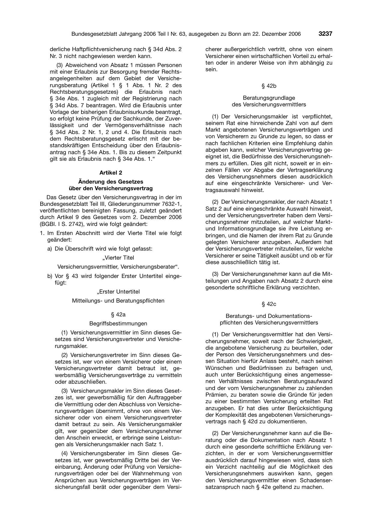 BGBl. 2006, Seite 3237 — Originalseite als Abbildung