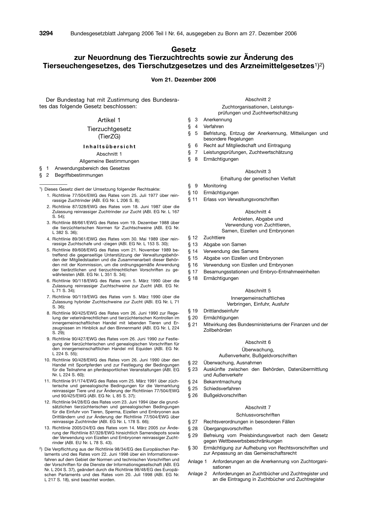 BGBl. 2006, Seite 3294 — Originalseite als Abbildung