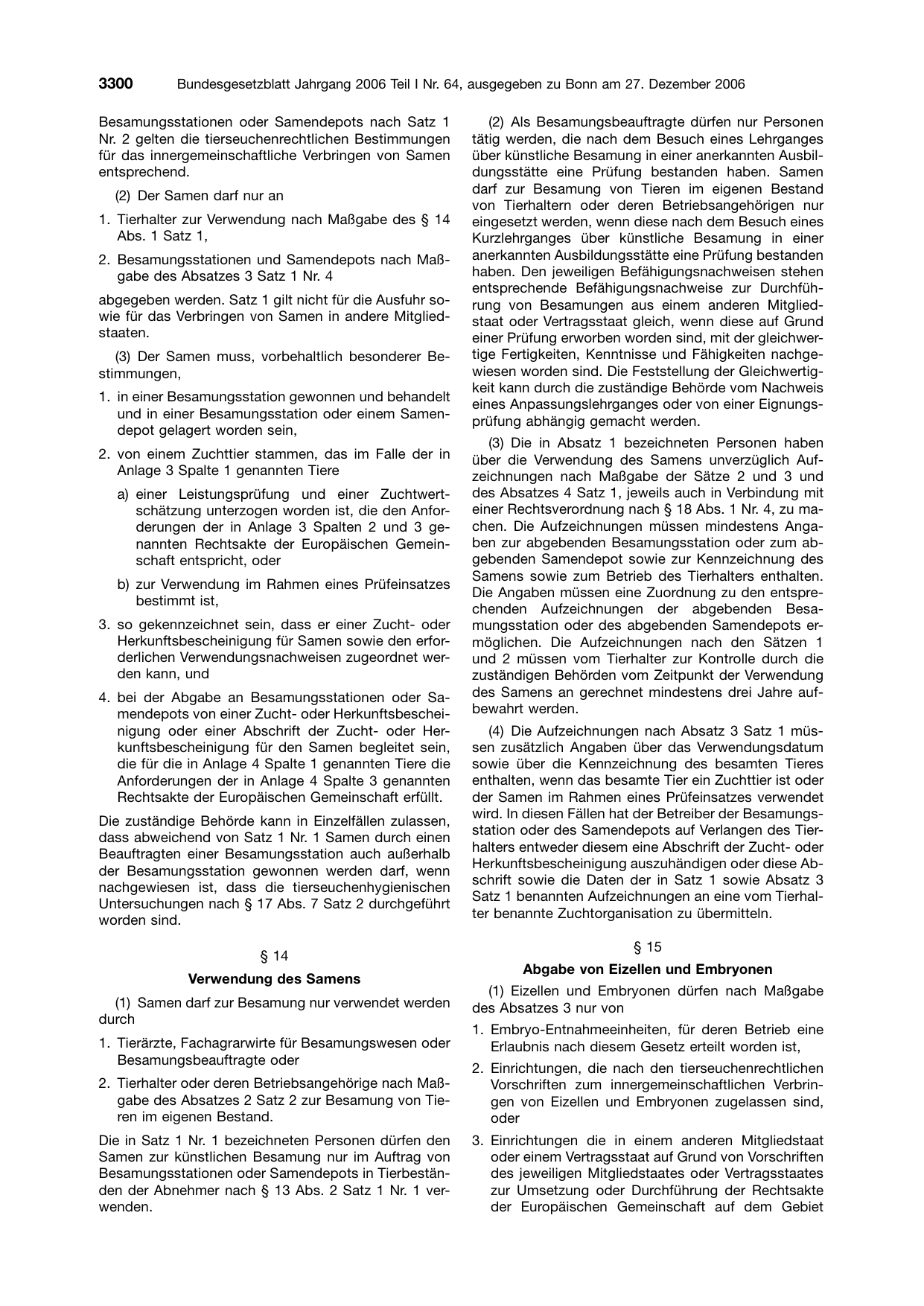BGBl. 2006, Seite 3300 — Originalseite als Abbildung