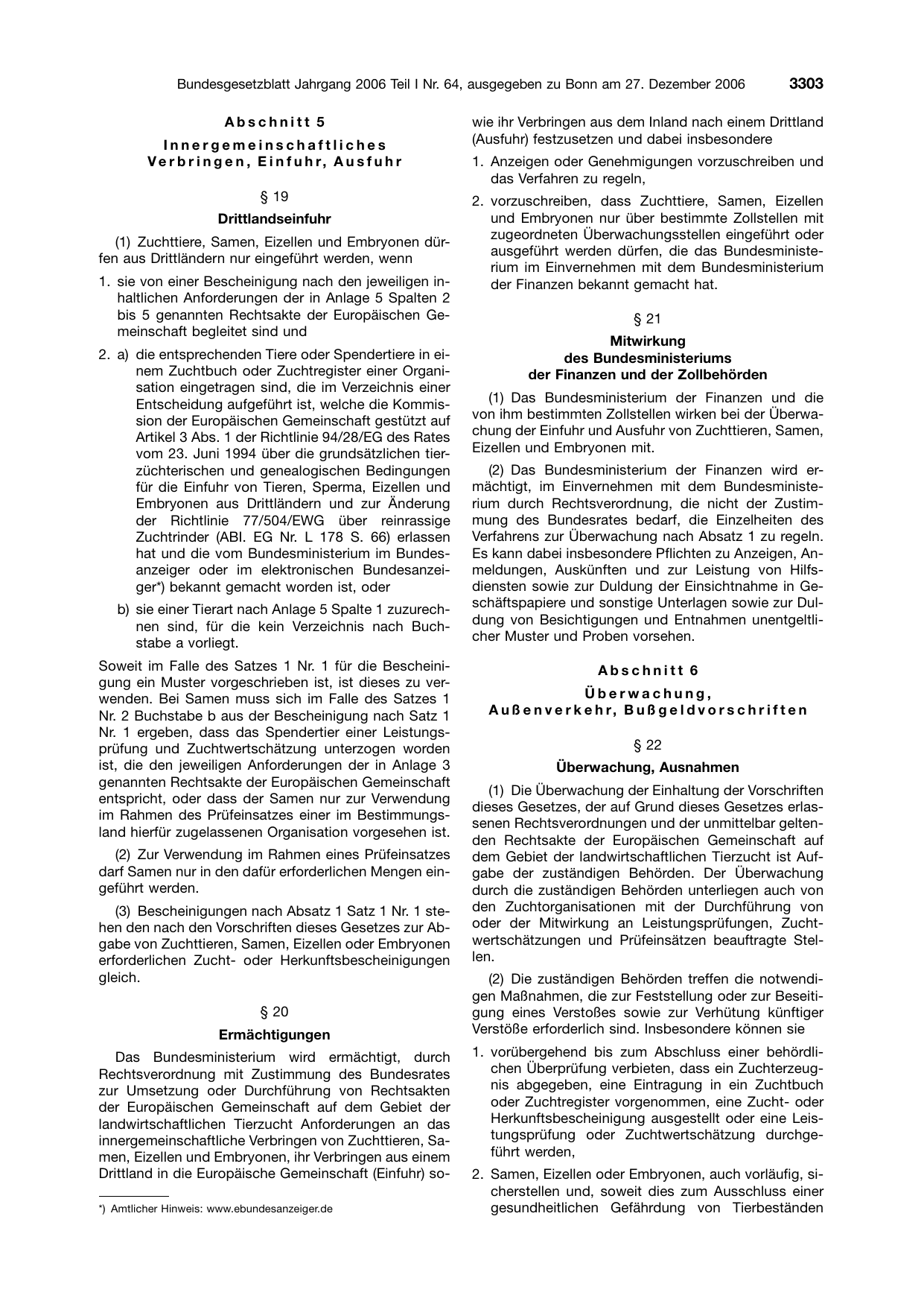 BGBl. 2006, Seite 3303 — Originalseite als Abbildung