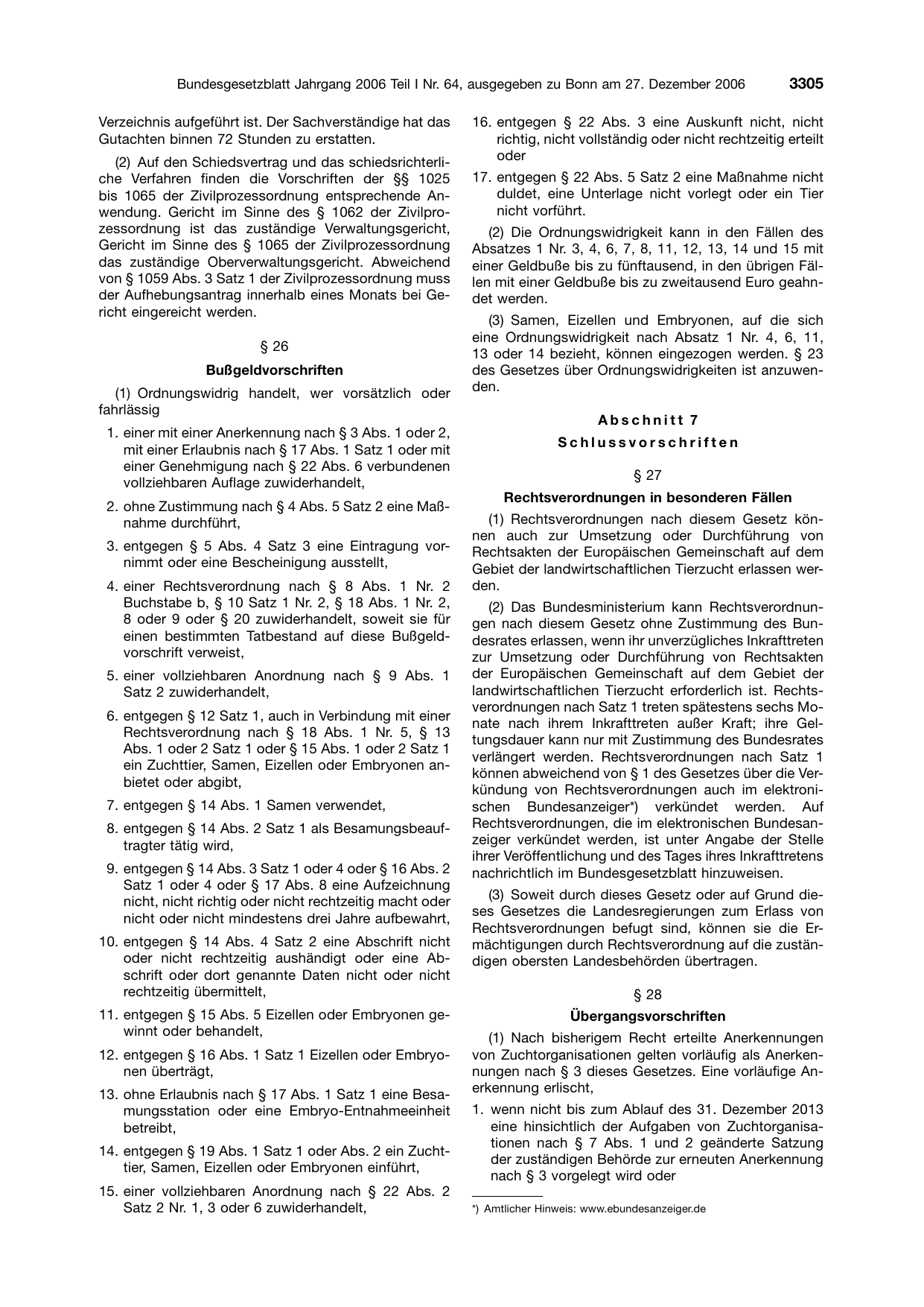 BGBl. 2006, Seite 3305 — Originalseite als Abbildung
