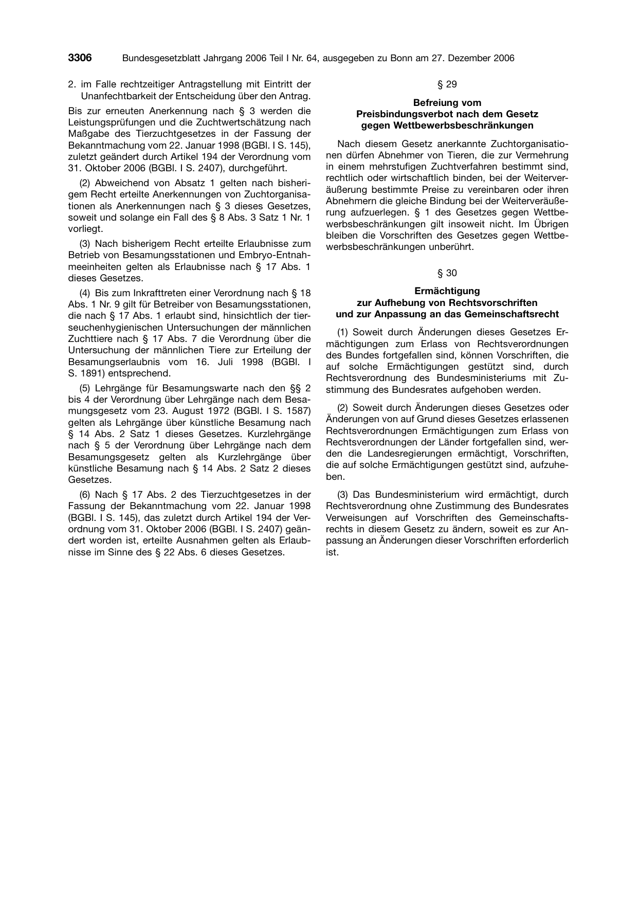 BGBl. 2006, Seite 3306 — Originalseite als Abbildung