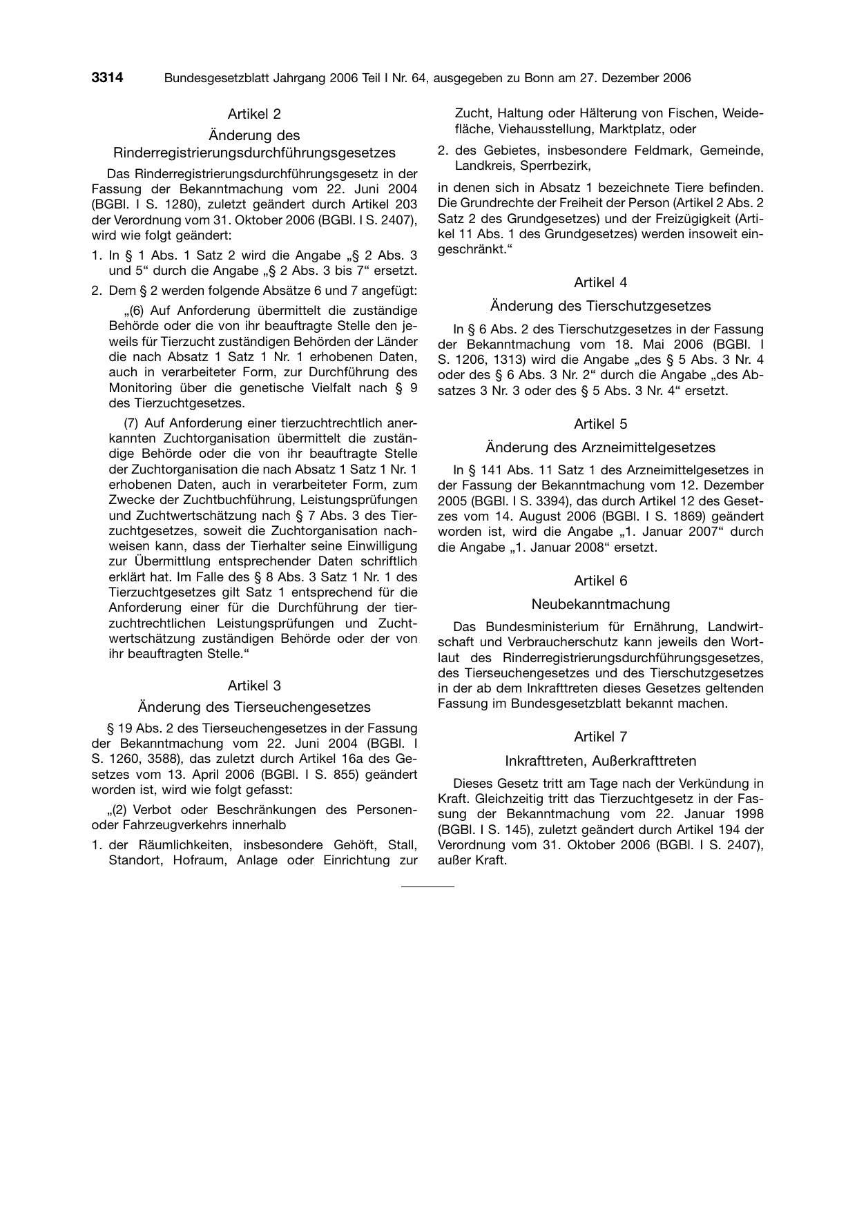 BGBl. 2006, Seite 3314 — Originalseite als Abbildung