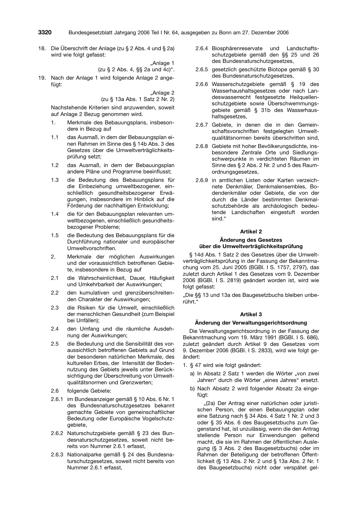 BGBl. 2006, Seite 3320 — Originalseite als Abbildung