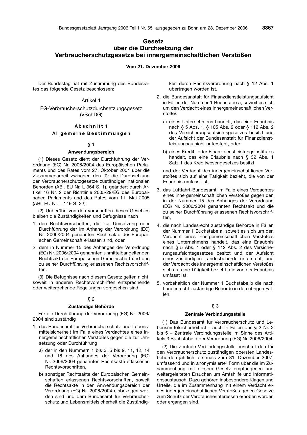 BGBl. 2006, Seite 3367 — Originalseite als Abbildung
