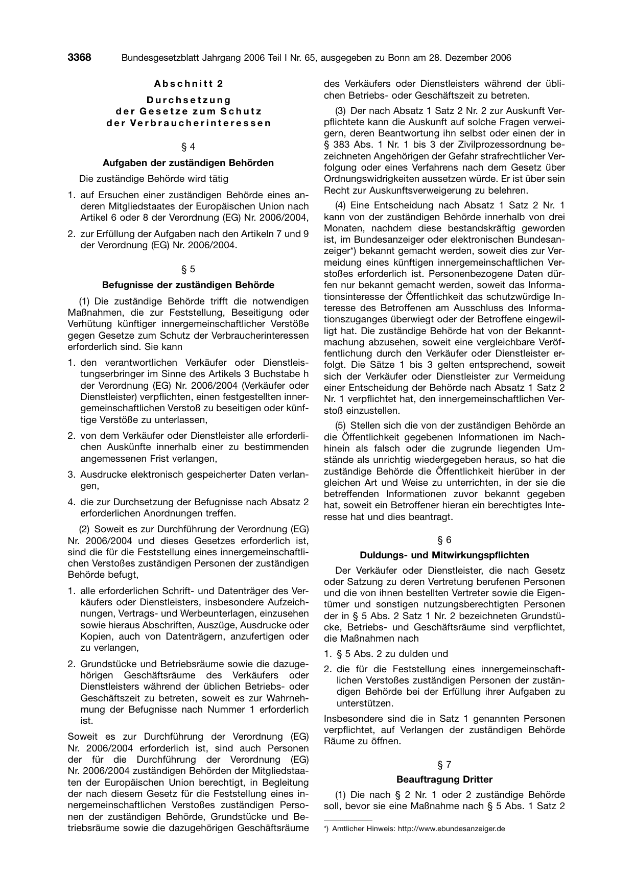 BGBl. 2006, Seite 3368 — Originalseite als Abbildung