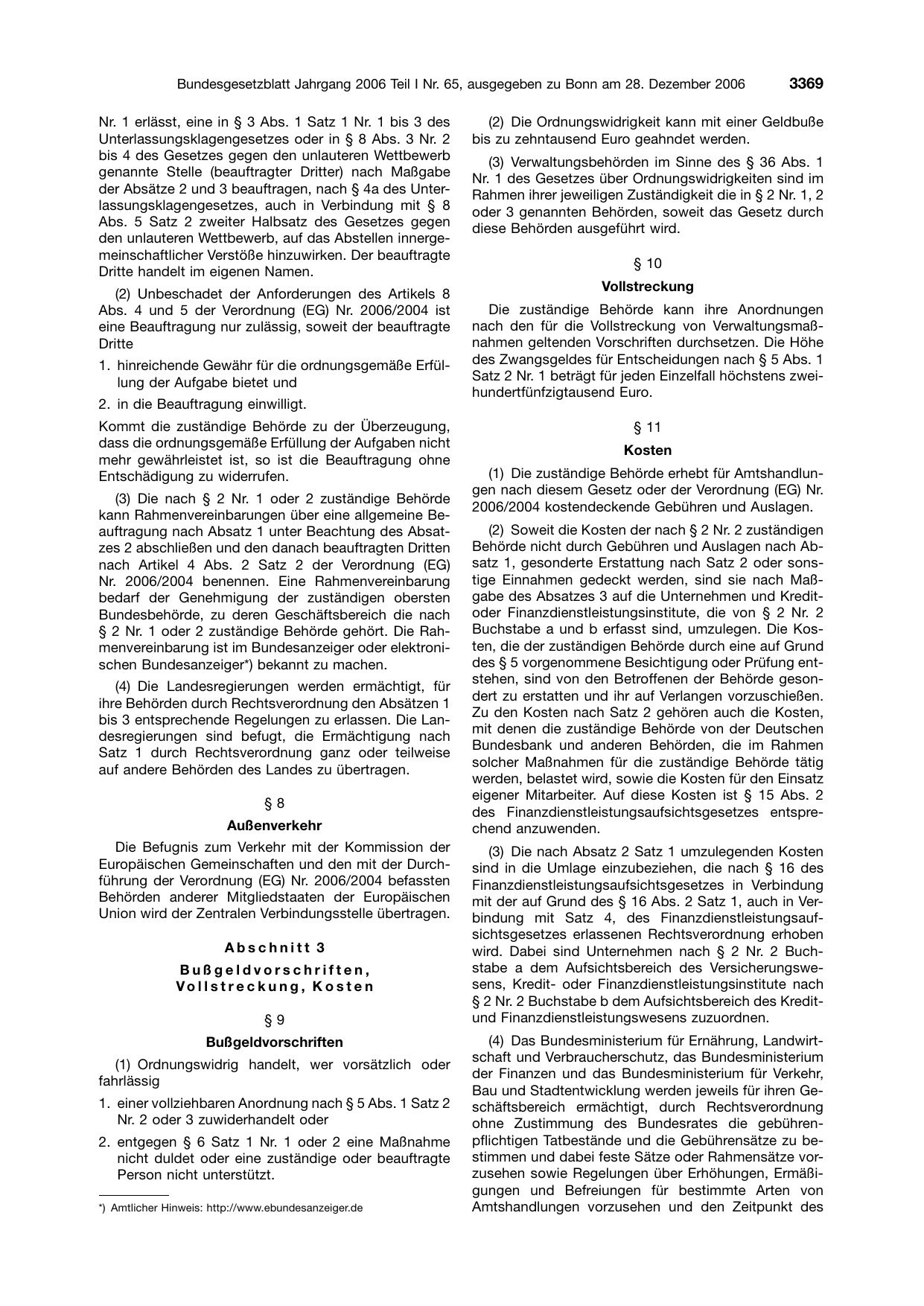 BGBl. 2006, Seite 3369 — Originalseite als Abbildung