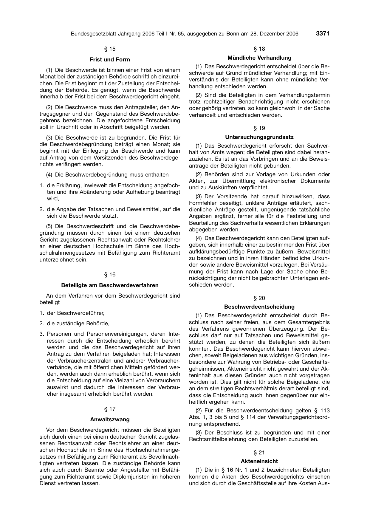 BGBl. 2006, Seite 3371 — Originalseite als Abbildung