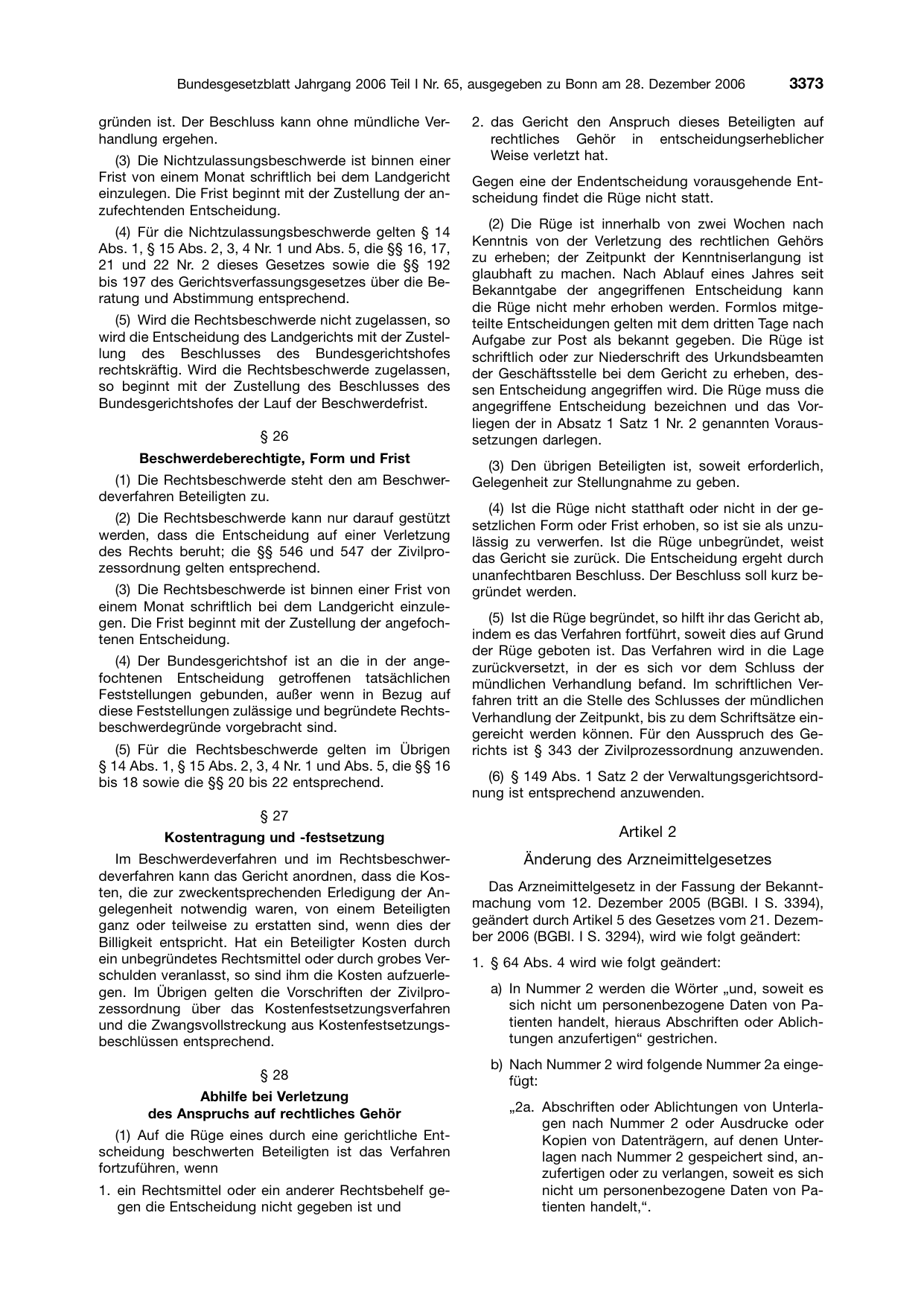 BGBl. 2006, Seite 3373 — Originalseite als Abbildung