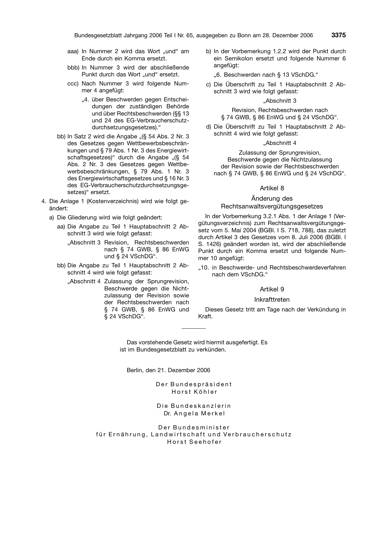 BGBl. 2006, Seite 3375 — Originalseite als Abbildung