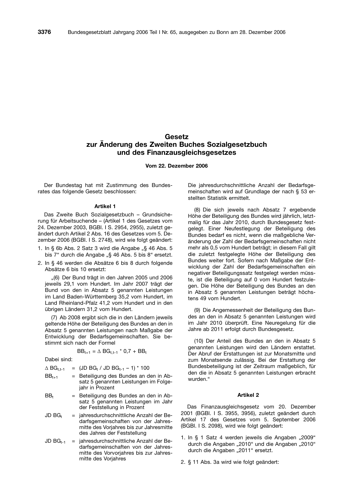 BGBl. 2006, Seite 3376 — Originalseite als Abbildung