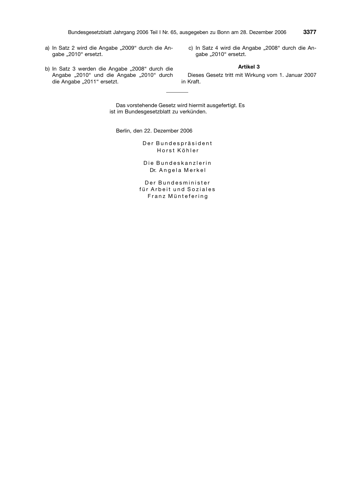 BGBl. 2006, Seite 3377 — Originalseite als Abbildung