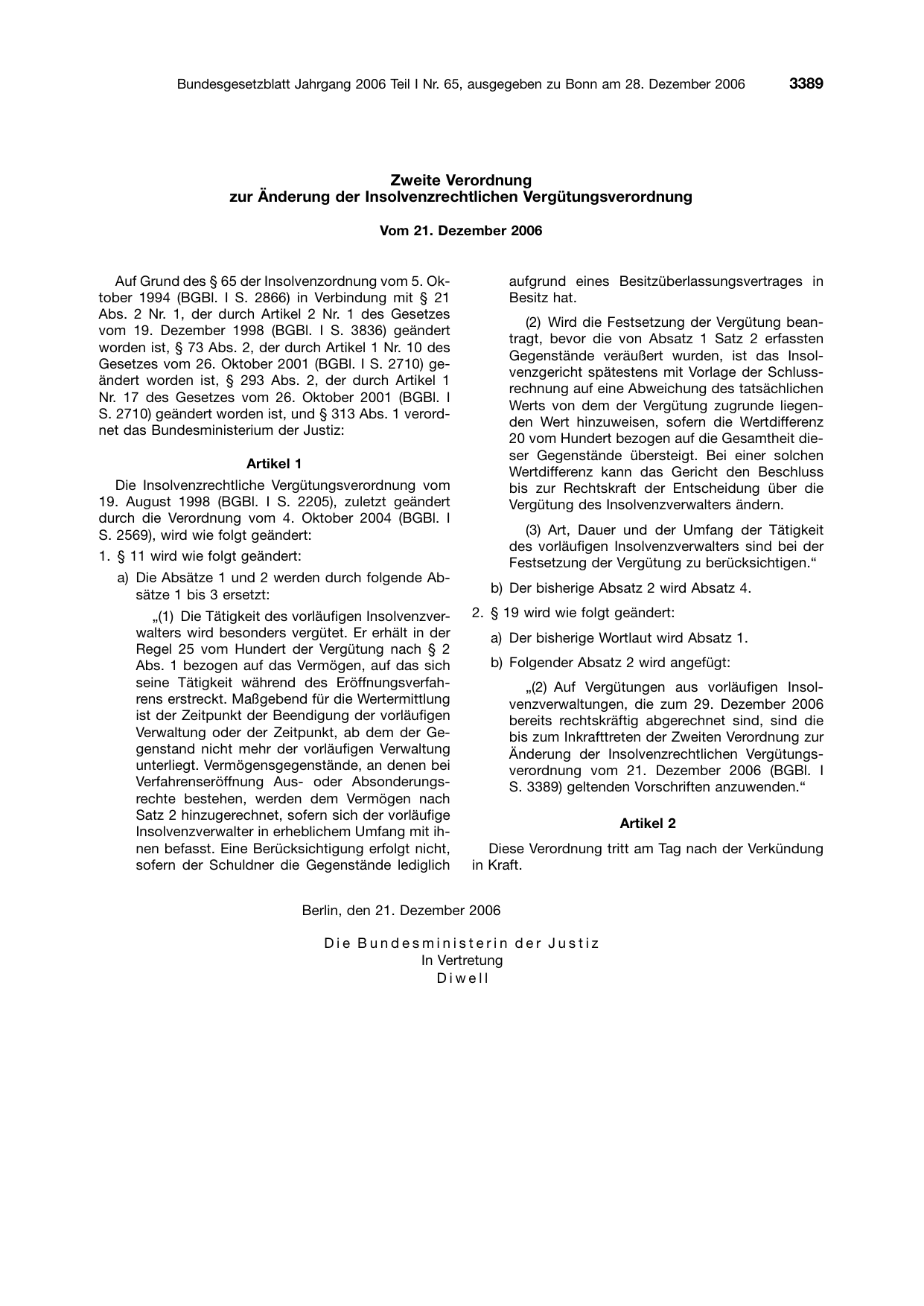 BGBl. 2006, Seite 3389 — Originalseite als Abbildung