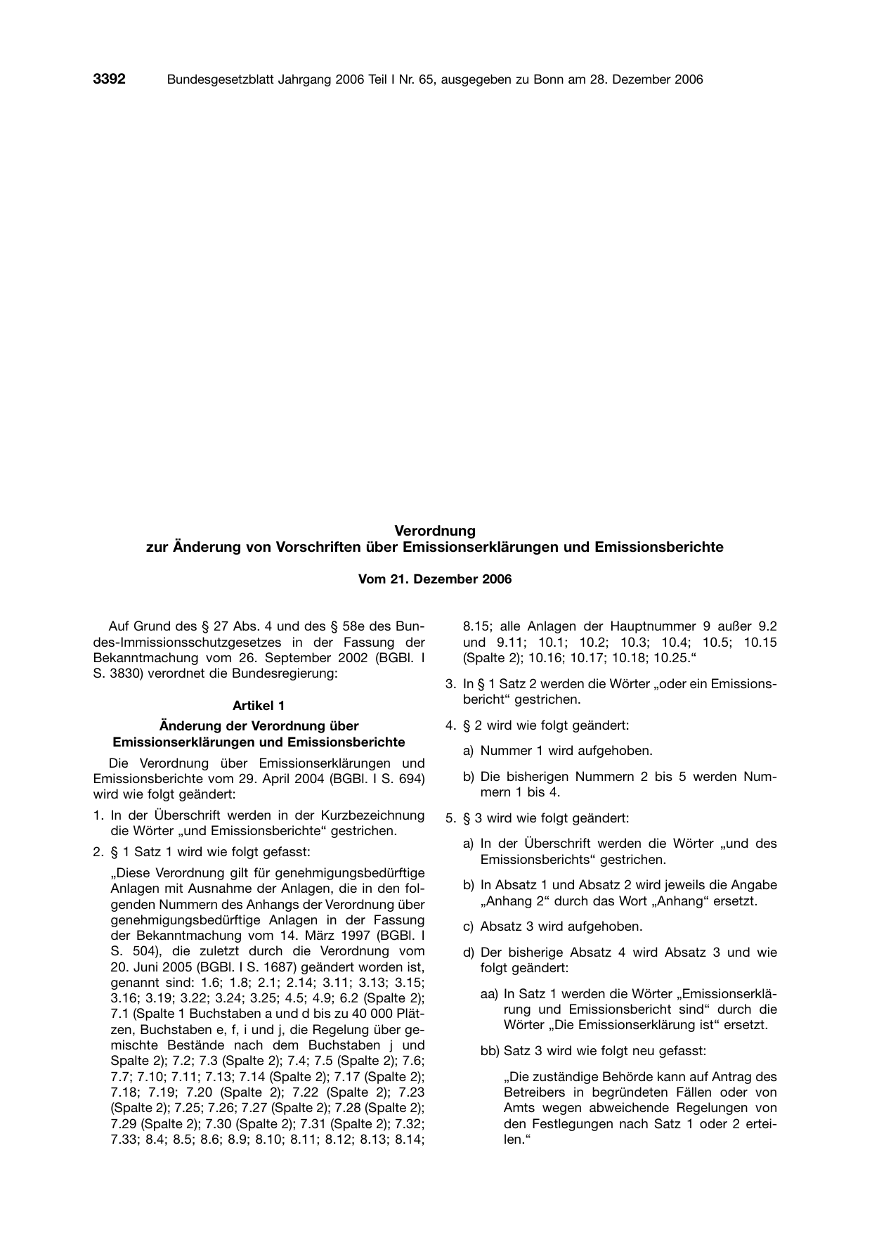 BGBl. 2006, Seite 3392 — Originalseite als Abbildung