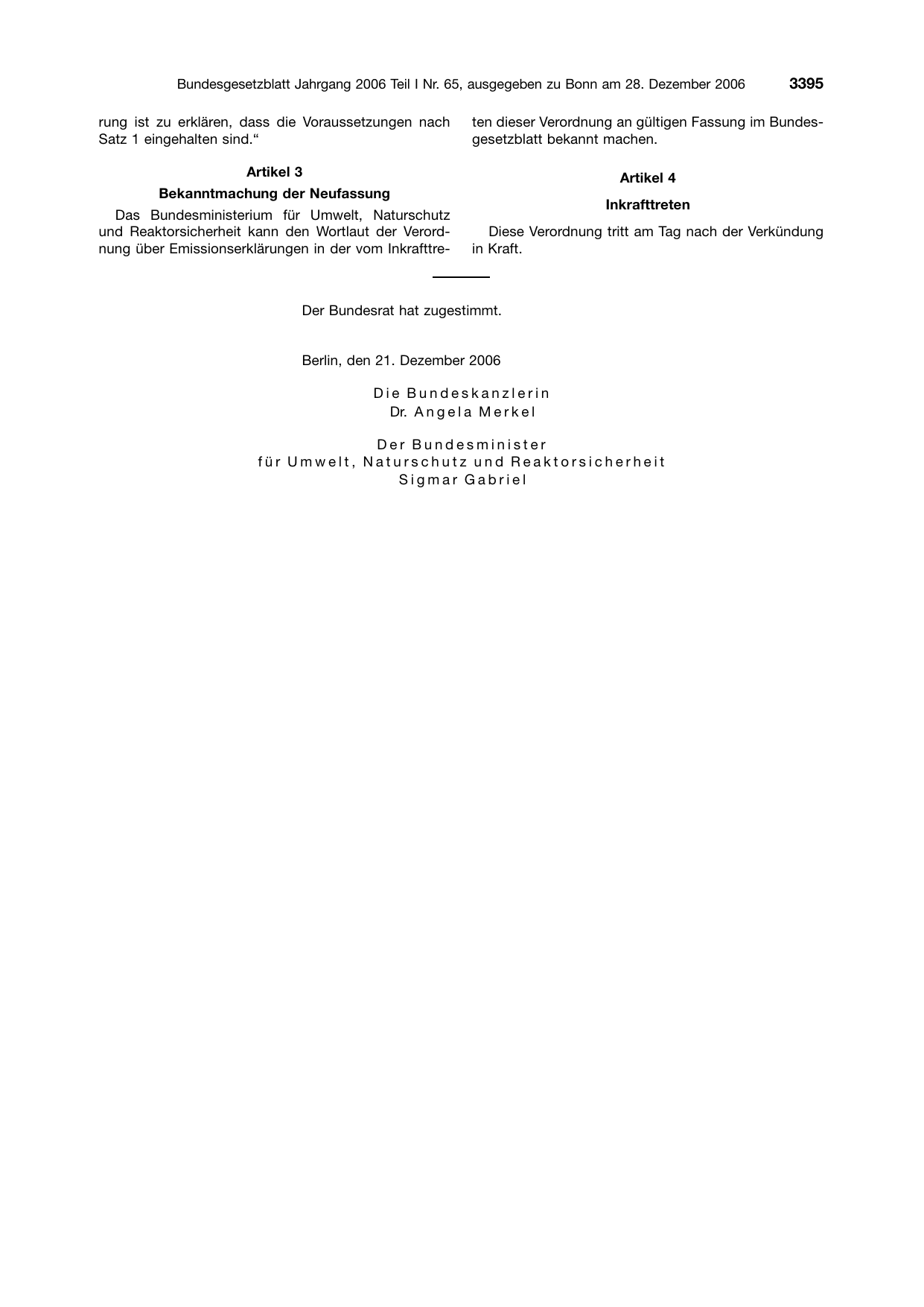 BGBl. 2006, Seite 3395 — Originalseite als Abbildung
