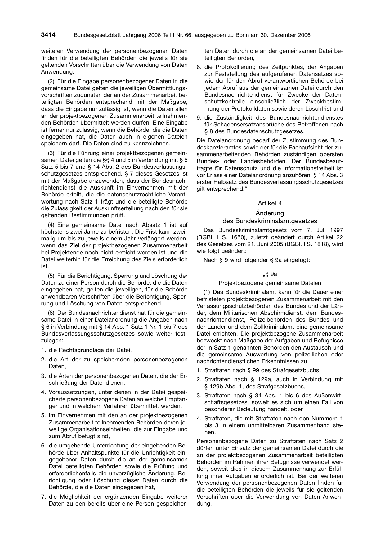 BGBl. 2006, Seite 3414 — Originalseite als Abbildung