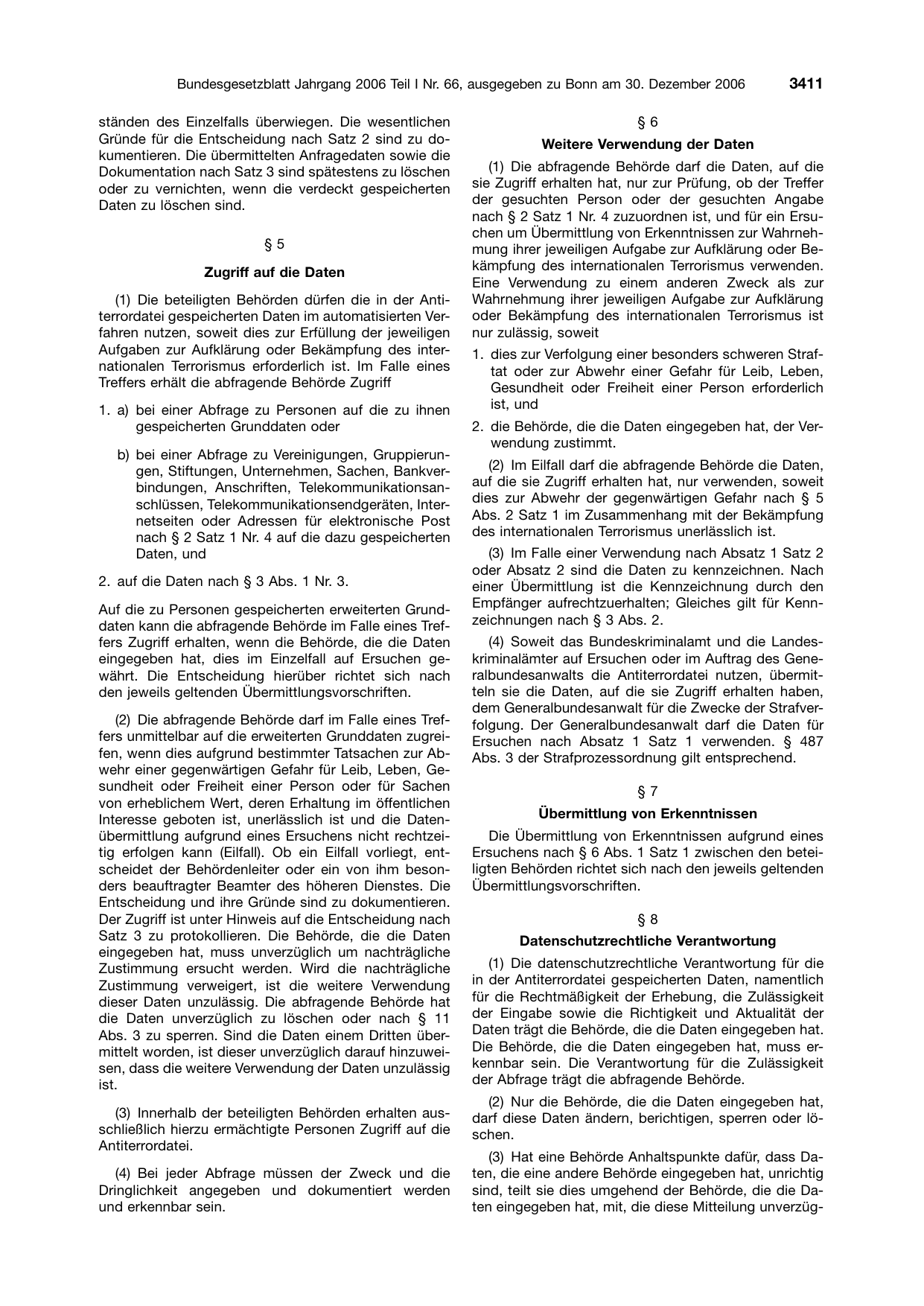 BGBl. 2006, Seite 3411 — Originalseite als Abbildung