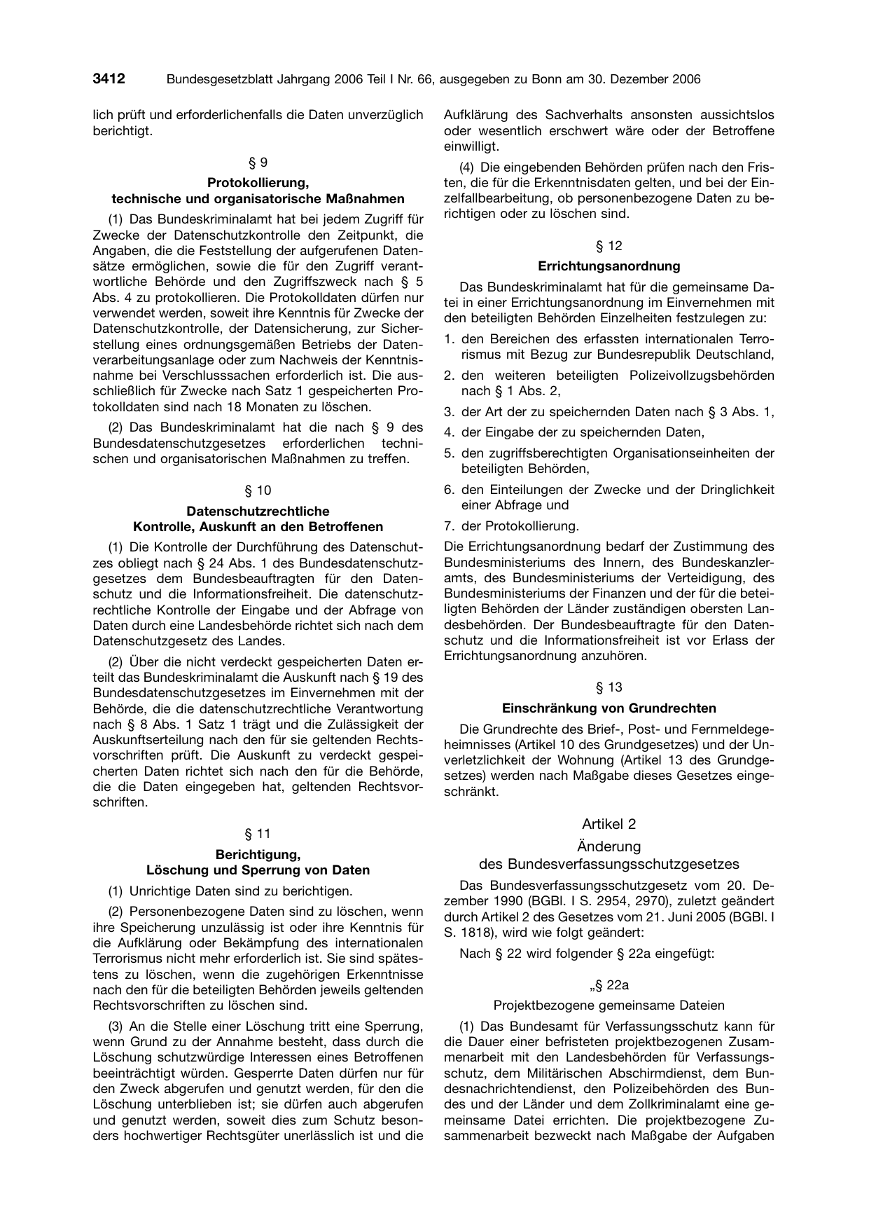 BGBl. 2006, Seite 3412 — Originalseite als Abbildung