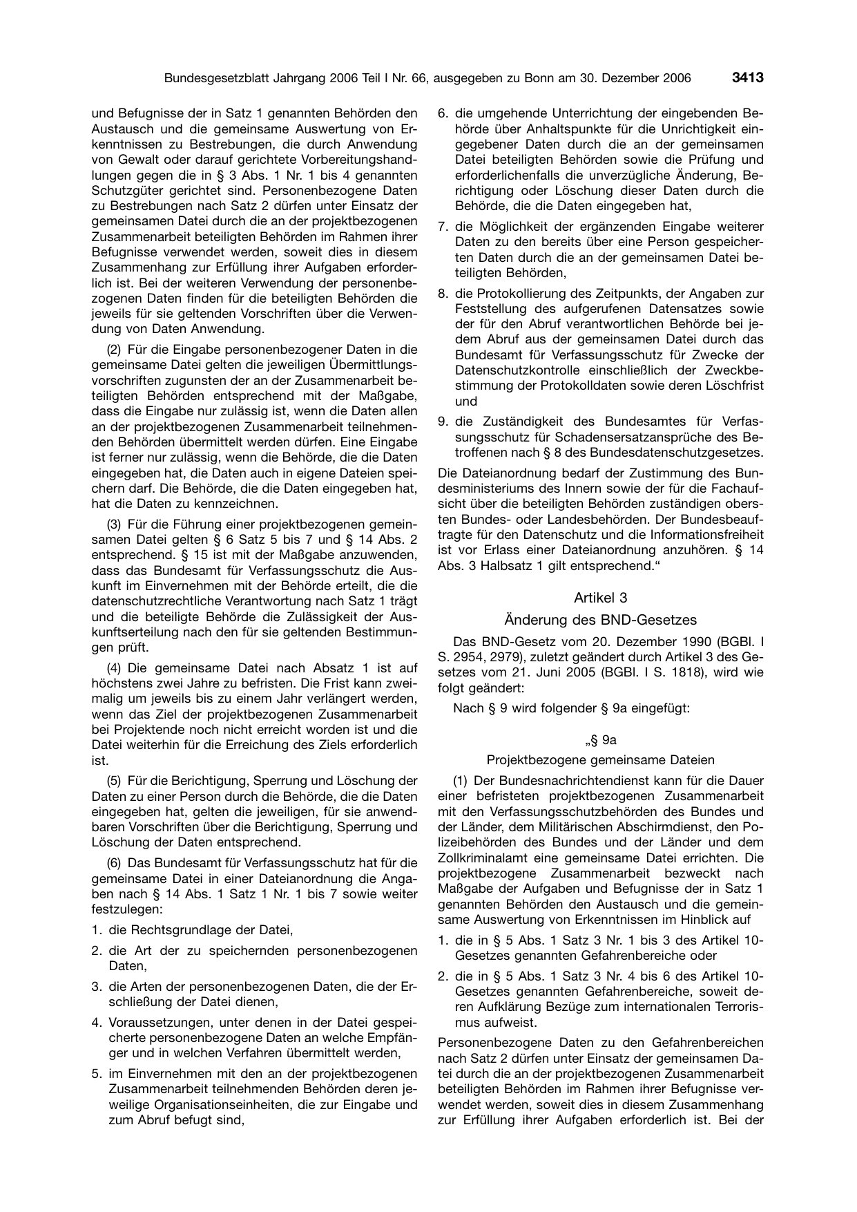 BGBl. 2006, Seite 3413 — Originalseite als Abbildung