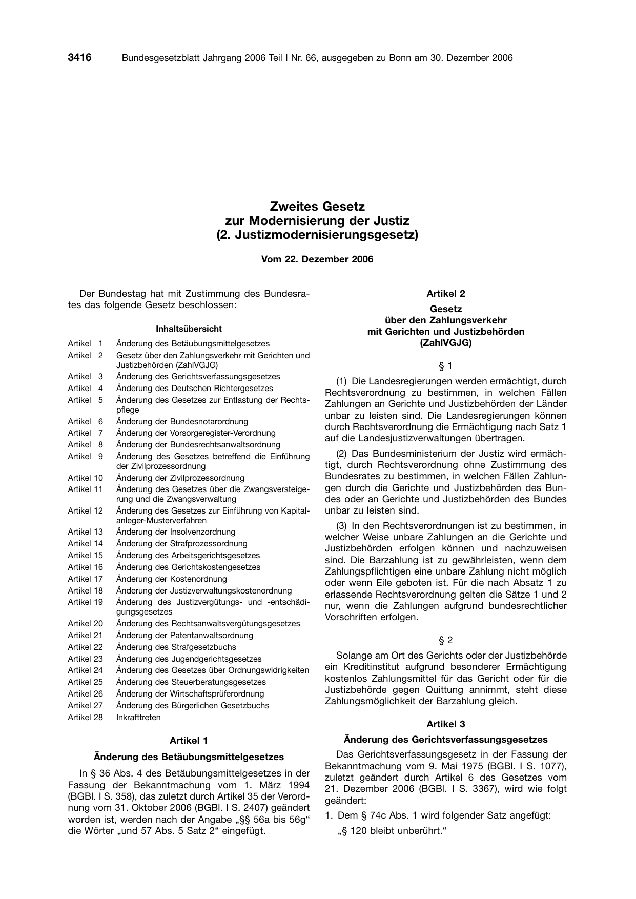 BGBl. 2006, Seite 3416 — Originalseite als Abbildung