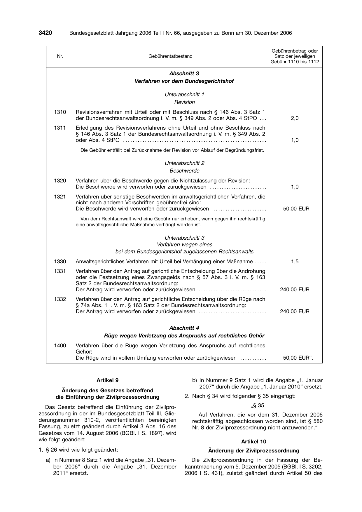BGBl. 2006, Seite 3420 — Originalseite als Abbildung