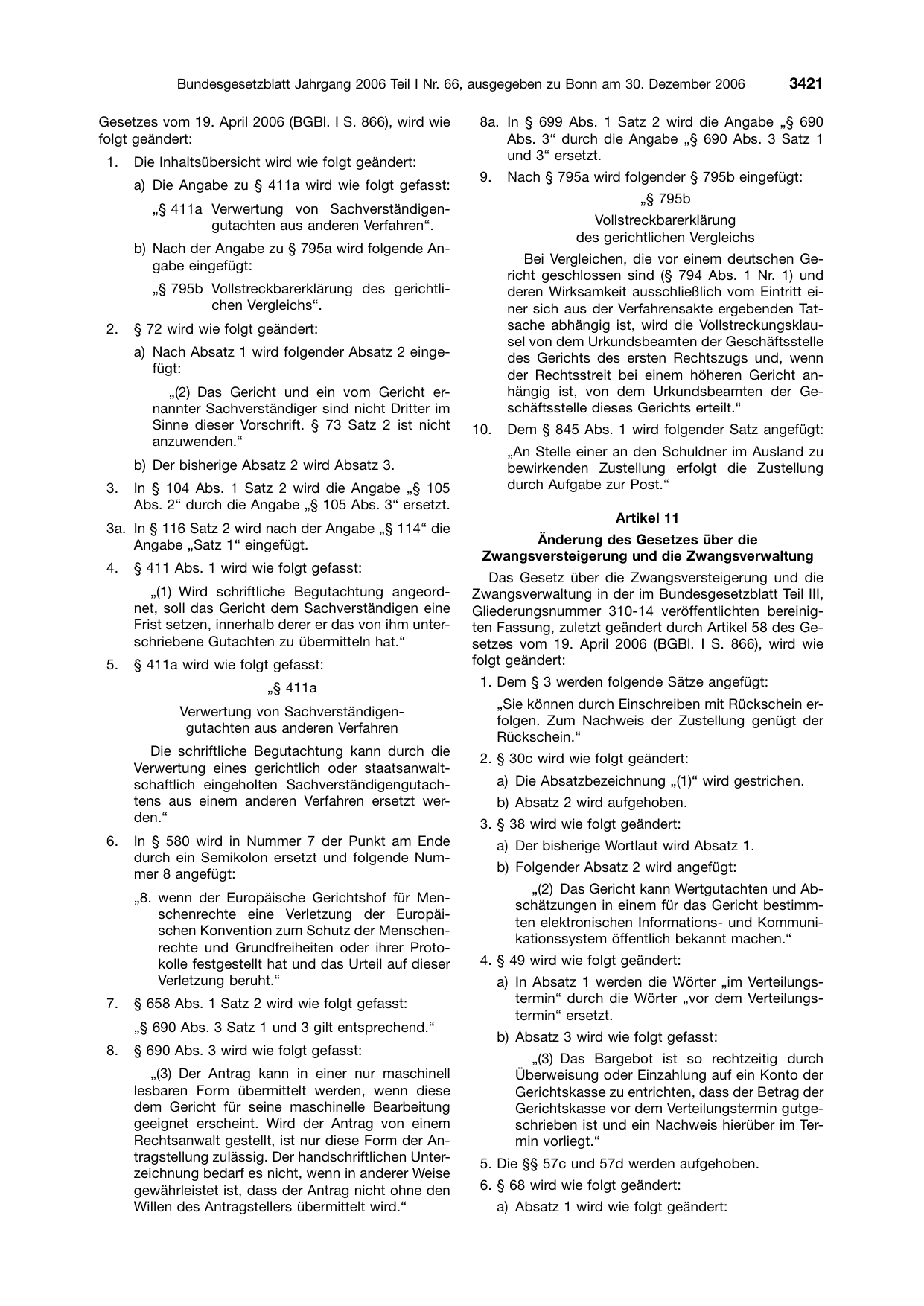 BGBl. 2006, Seite 3421 — Originalseite als Abbildung