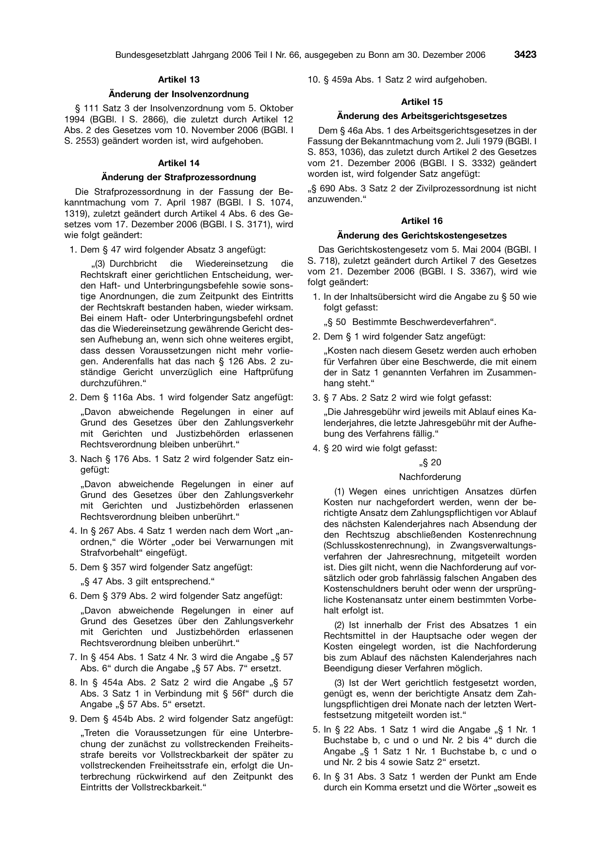 BGBl. 2006, Seite 3423 — Originalseite als Abbildung
