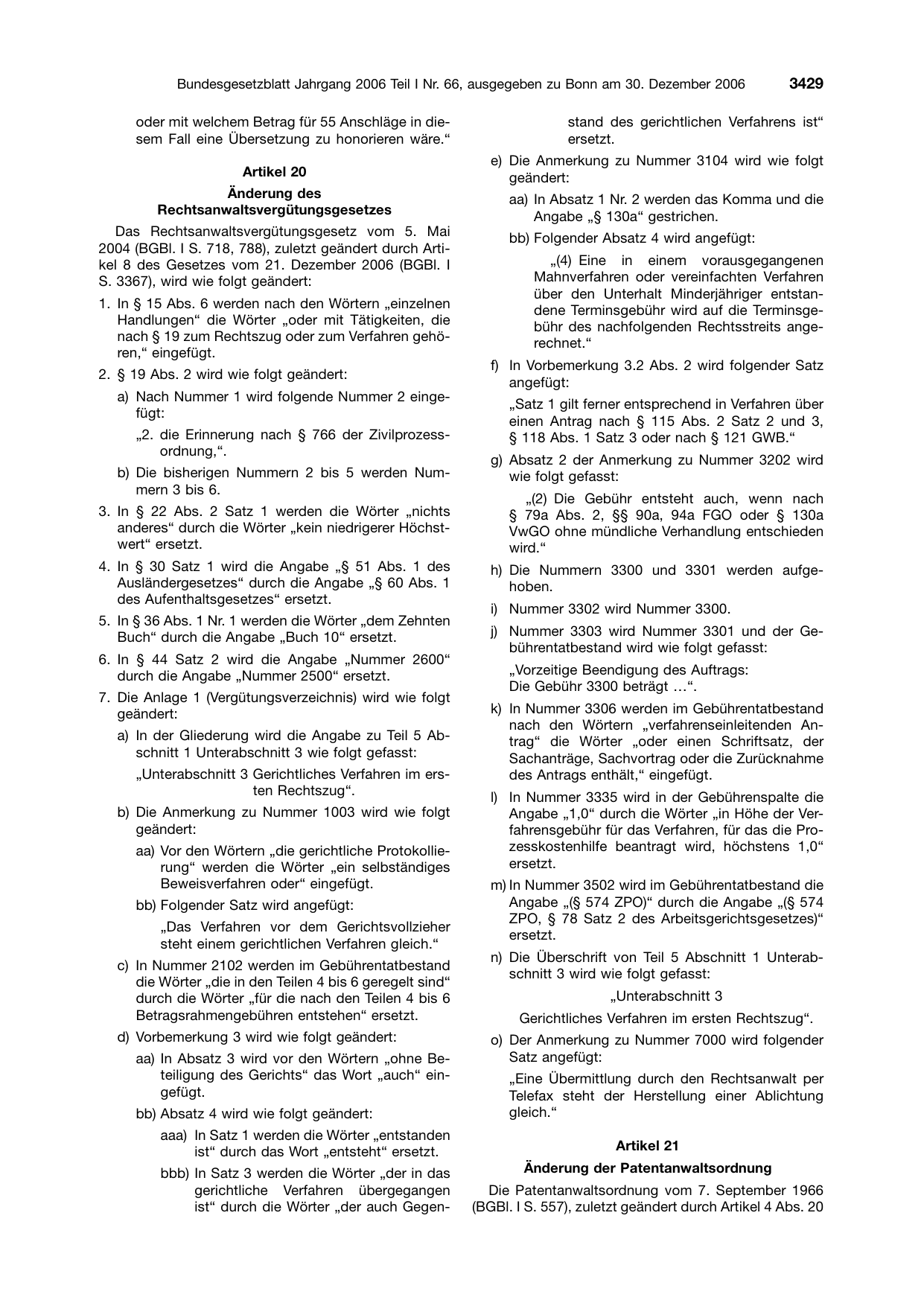 BGBl. 2006, Seite 3429 — Originalseite als Abbildung