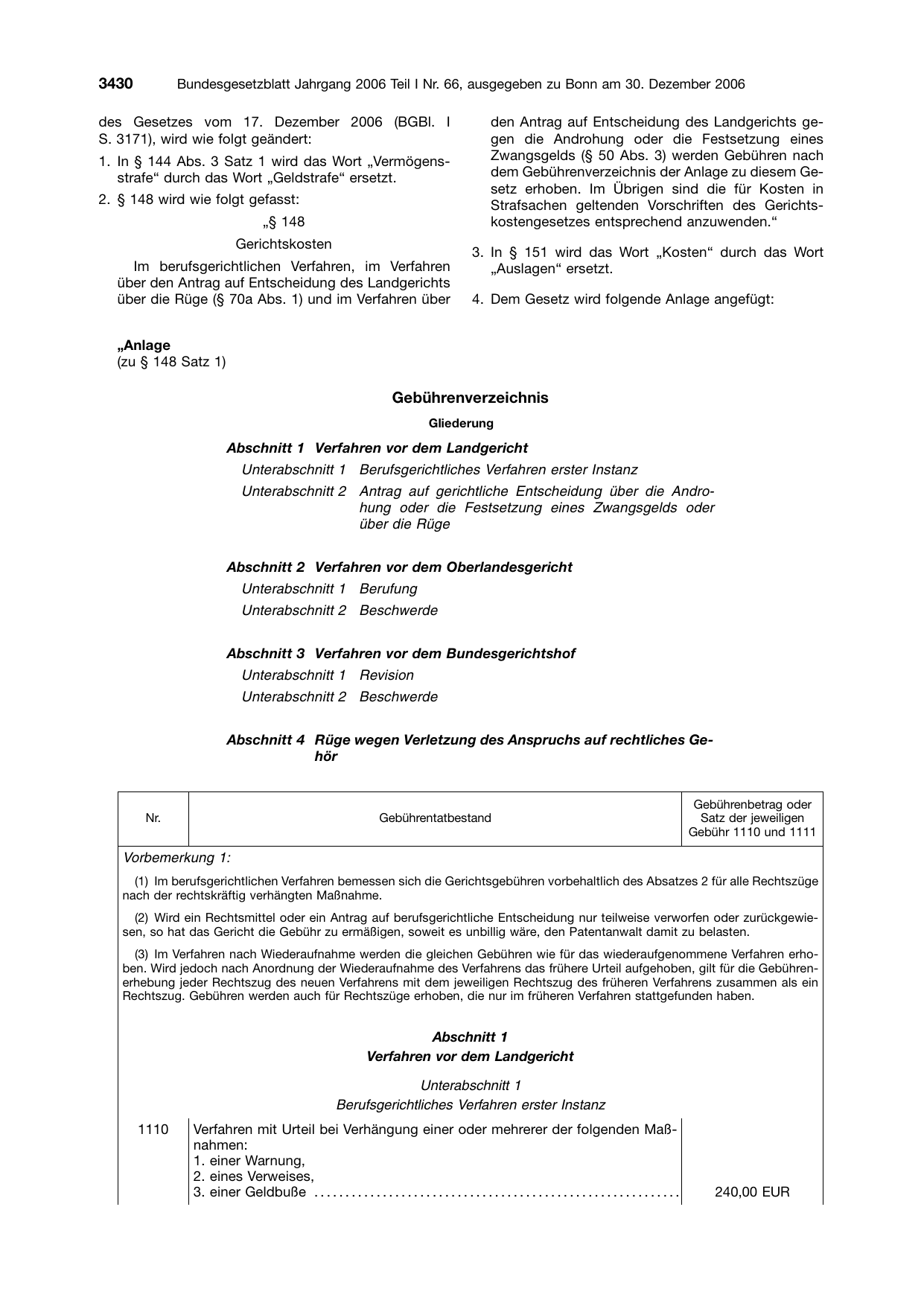 BGBl. 2006, Seite 3430 — Originalseite als Abbildung