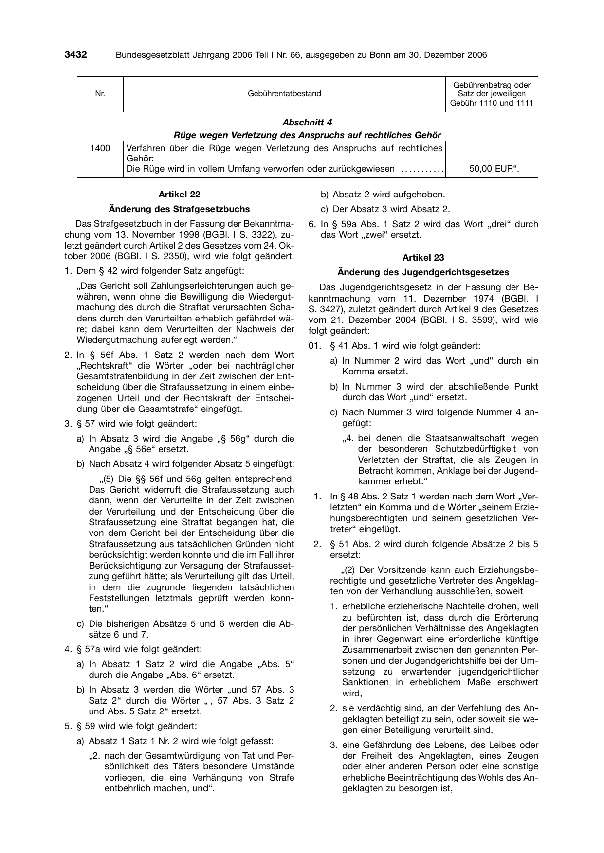 BGBl. 2006, Seite 3432 — Originalseite als Abbildung