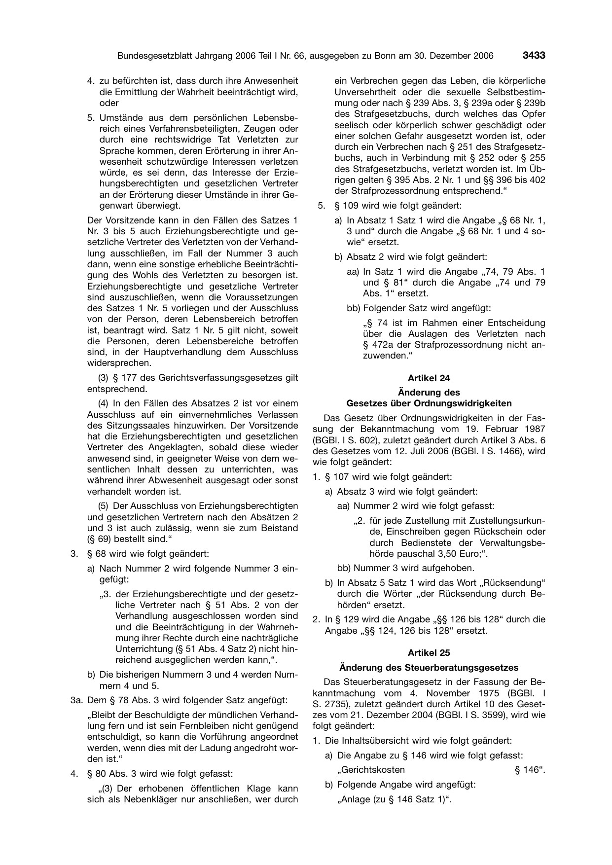BGBl. 2006, Seite 3433 — Originalseite als Abbildung