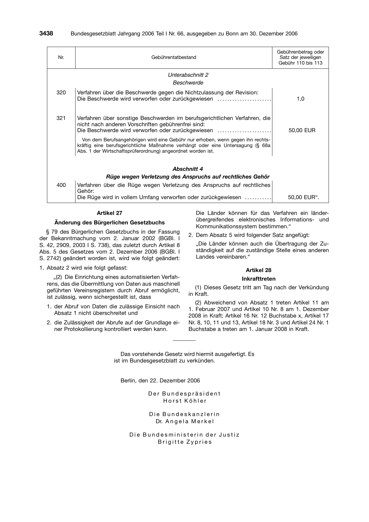 BGBl. 2006, Seite 3438 — Originalseite als Abbildung