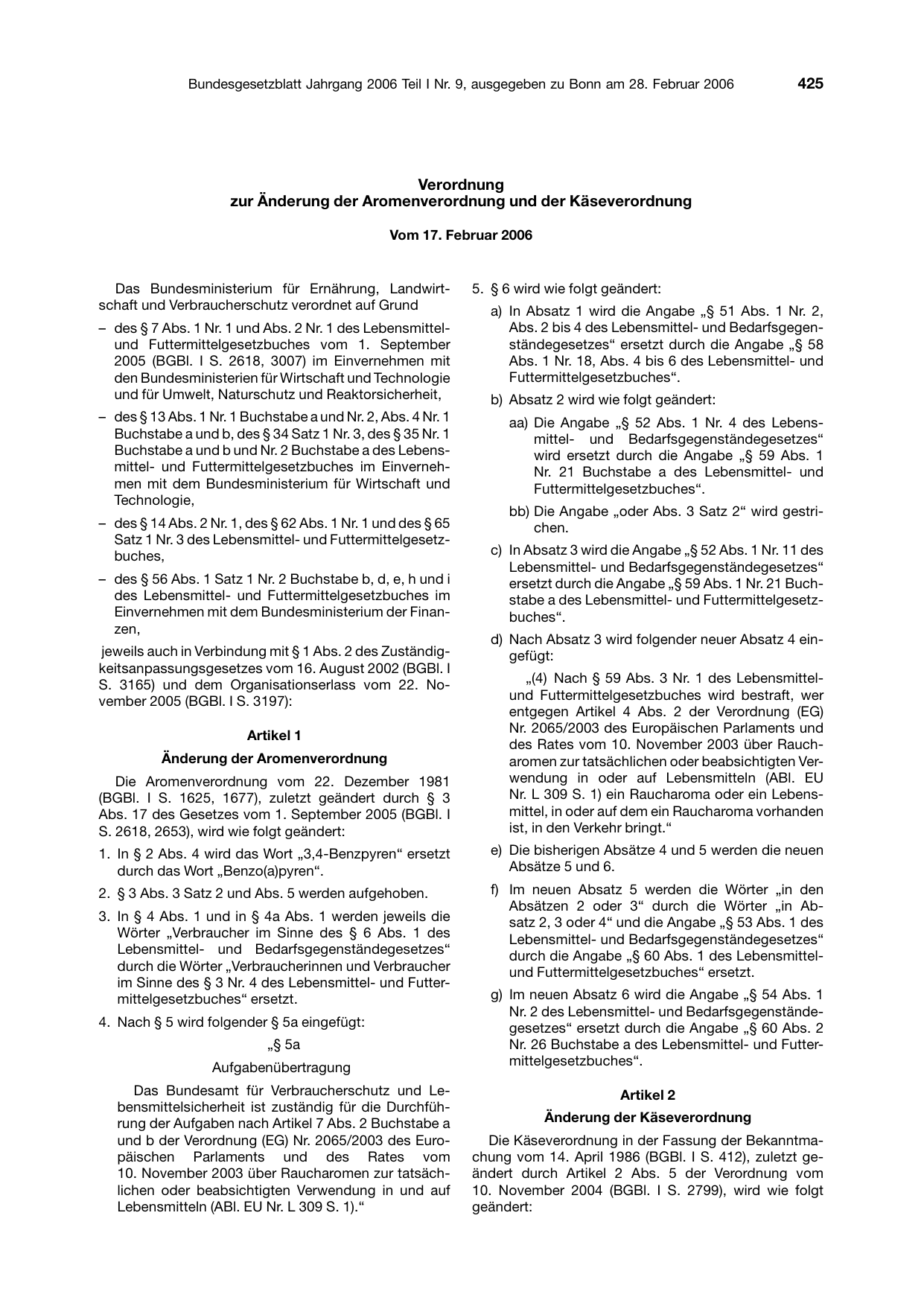BGBl. 2006, Seite 425 — Originalseite als Abbildung
