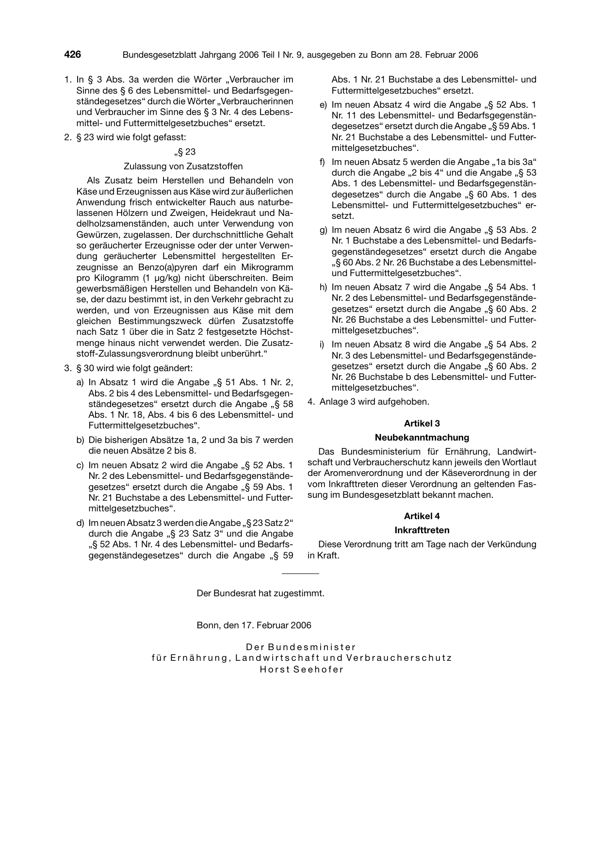 BGBl. 2006, Seite 426 — Originalseite als Abbildung