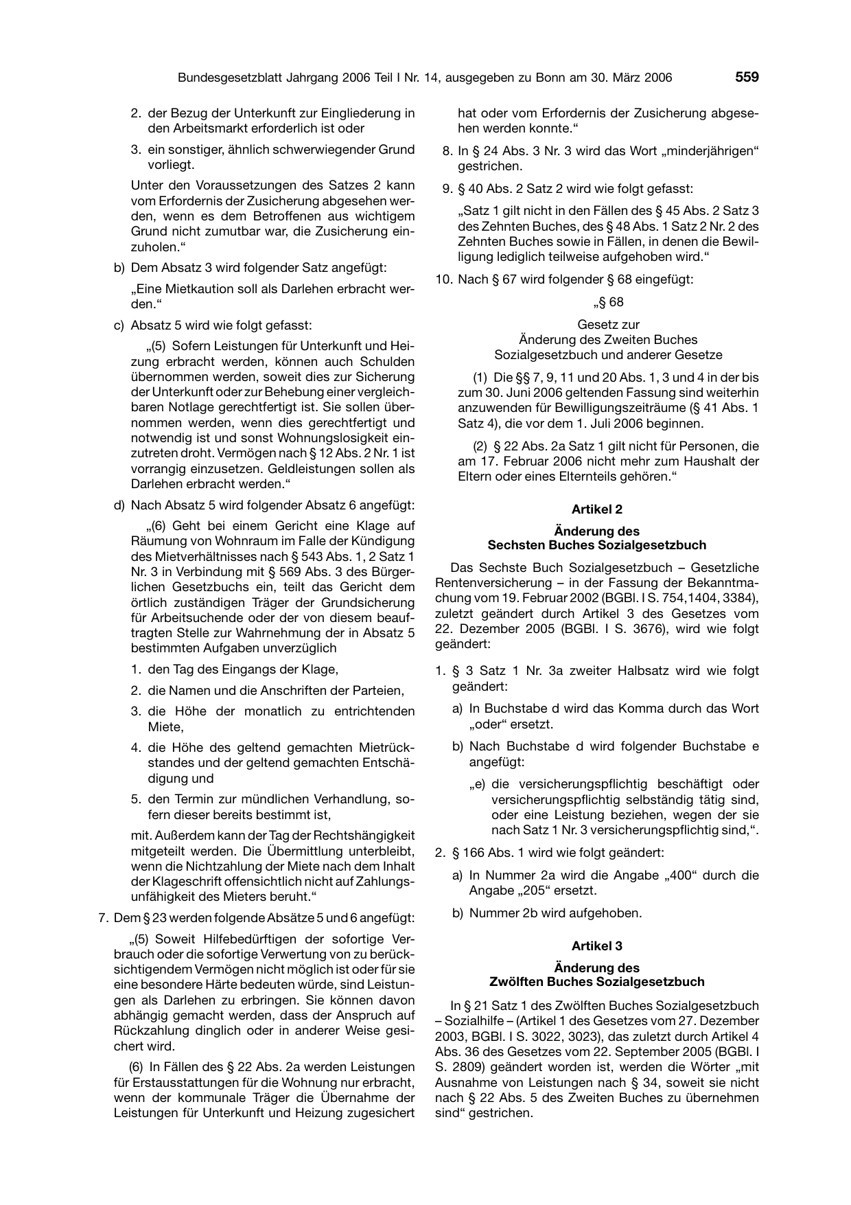 BGBl. 2006, Seite 559 — Originalseite als Abbildung
