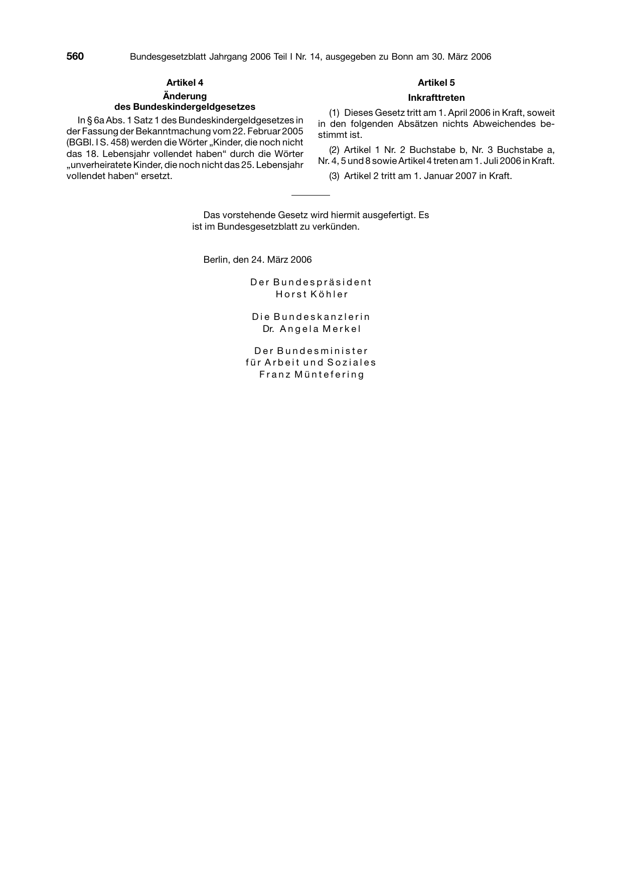 BGBl. 2006, Seite 560 — Originalseite als Abbildung