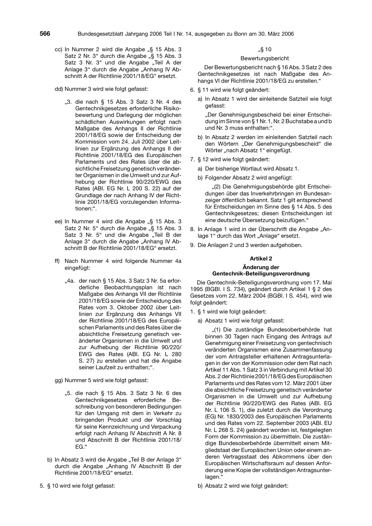 BGBl. 2006, Seite 566 — Originalseite als Abbildung