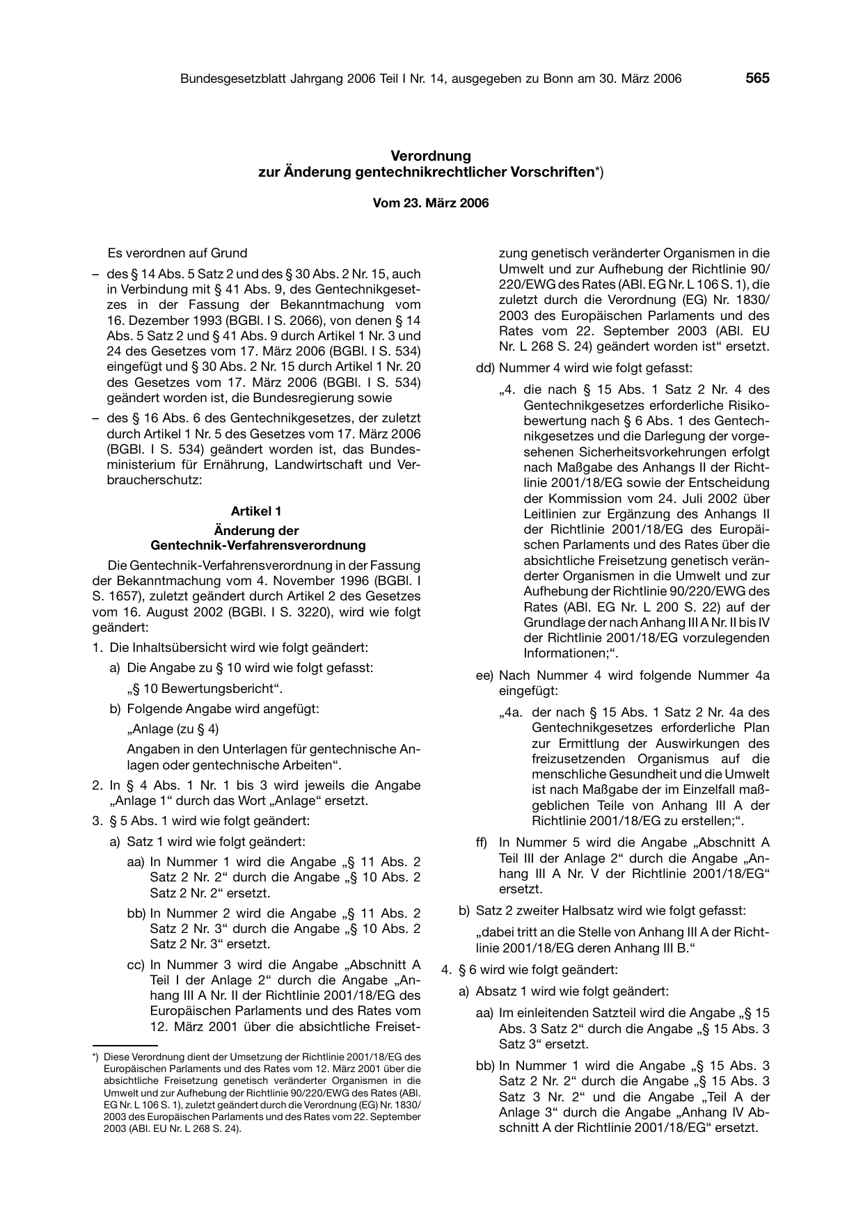 BGBl. 2006, Seite 565 — Originalseite als Abbildung