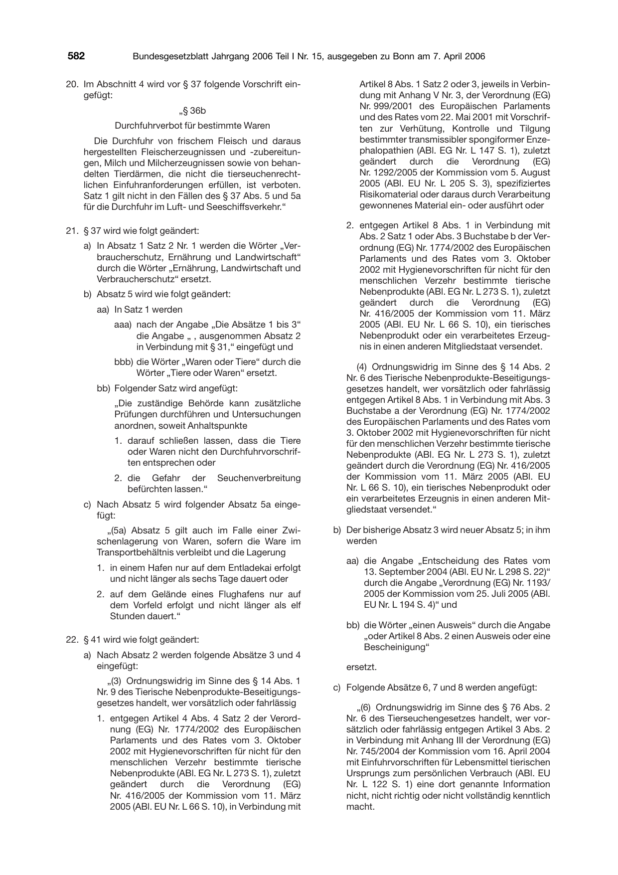 BGBl. 2006, Seite 582 — Originalseite als Abbildung
