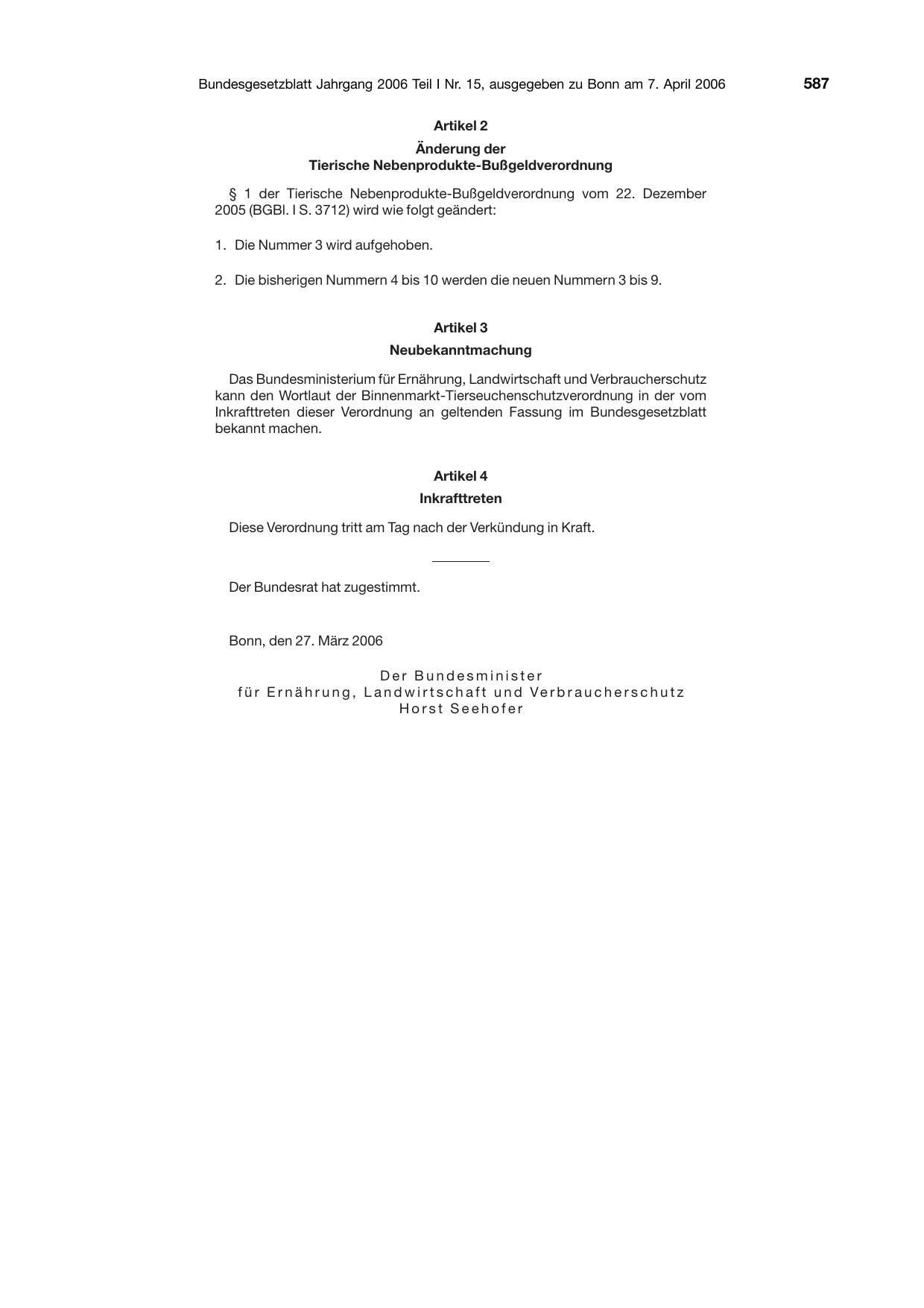 BGBl. 2006, Seite 587 — Originalseite als Abbildung