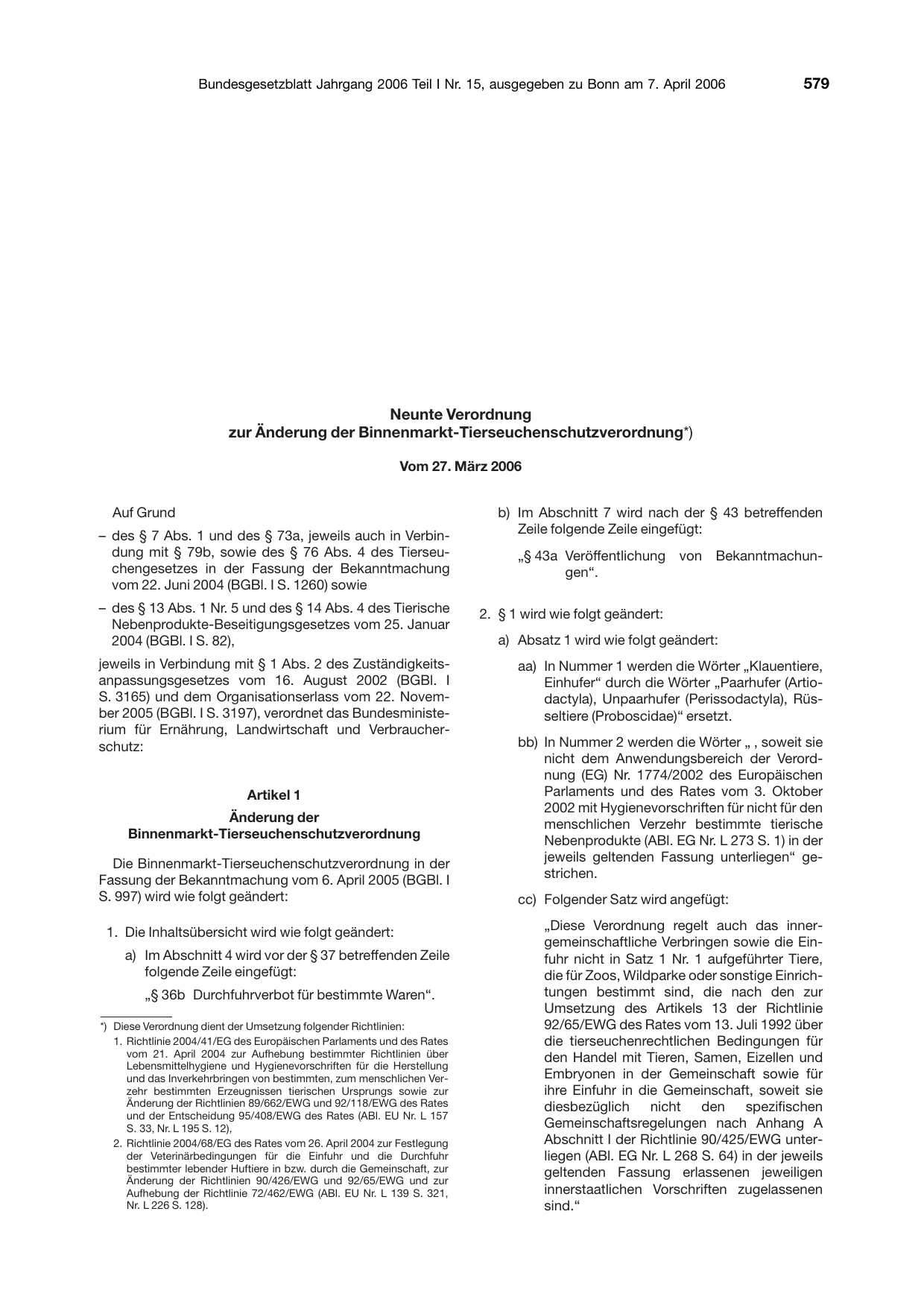 BGBl. 2006, Seite 579 — Originalseite als Abbildung