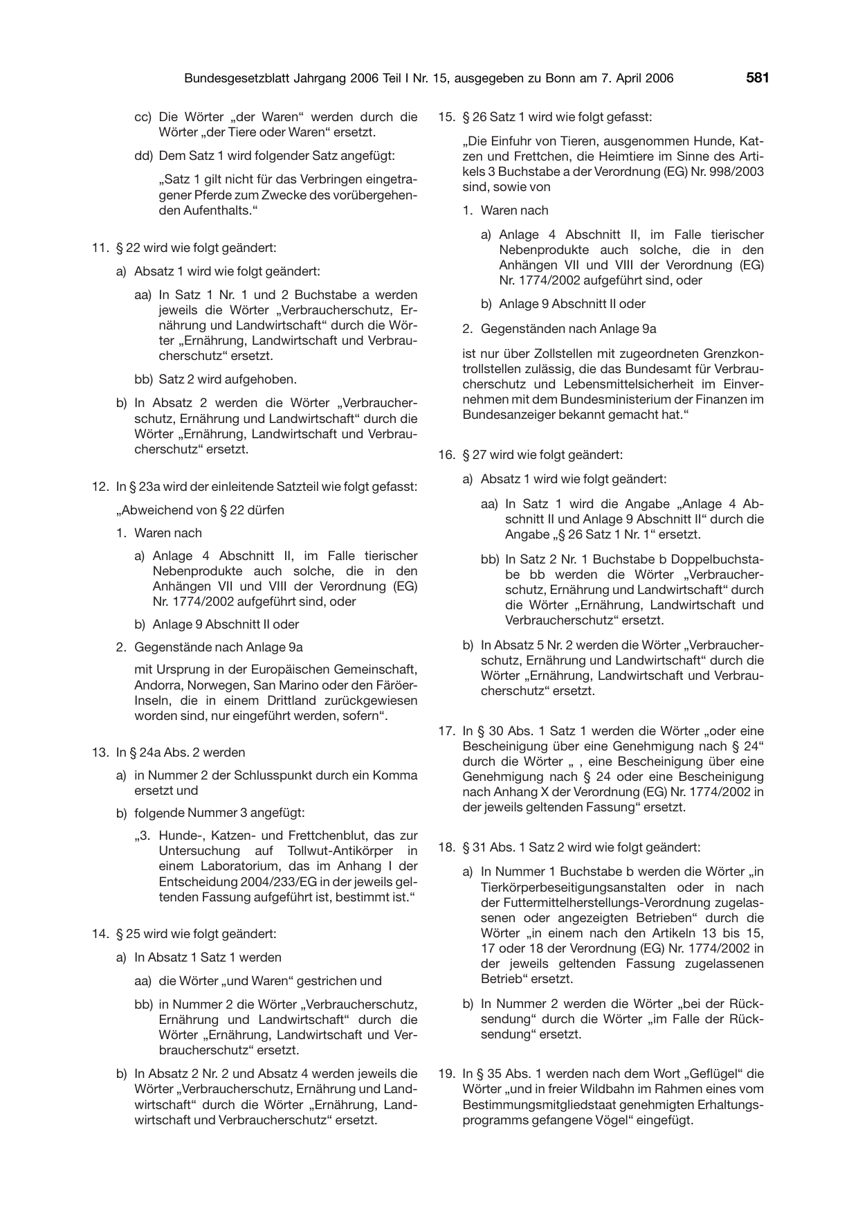 BGBl. 2006, Seite 581 — Originalseite als Abbildung