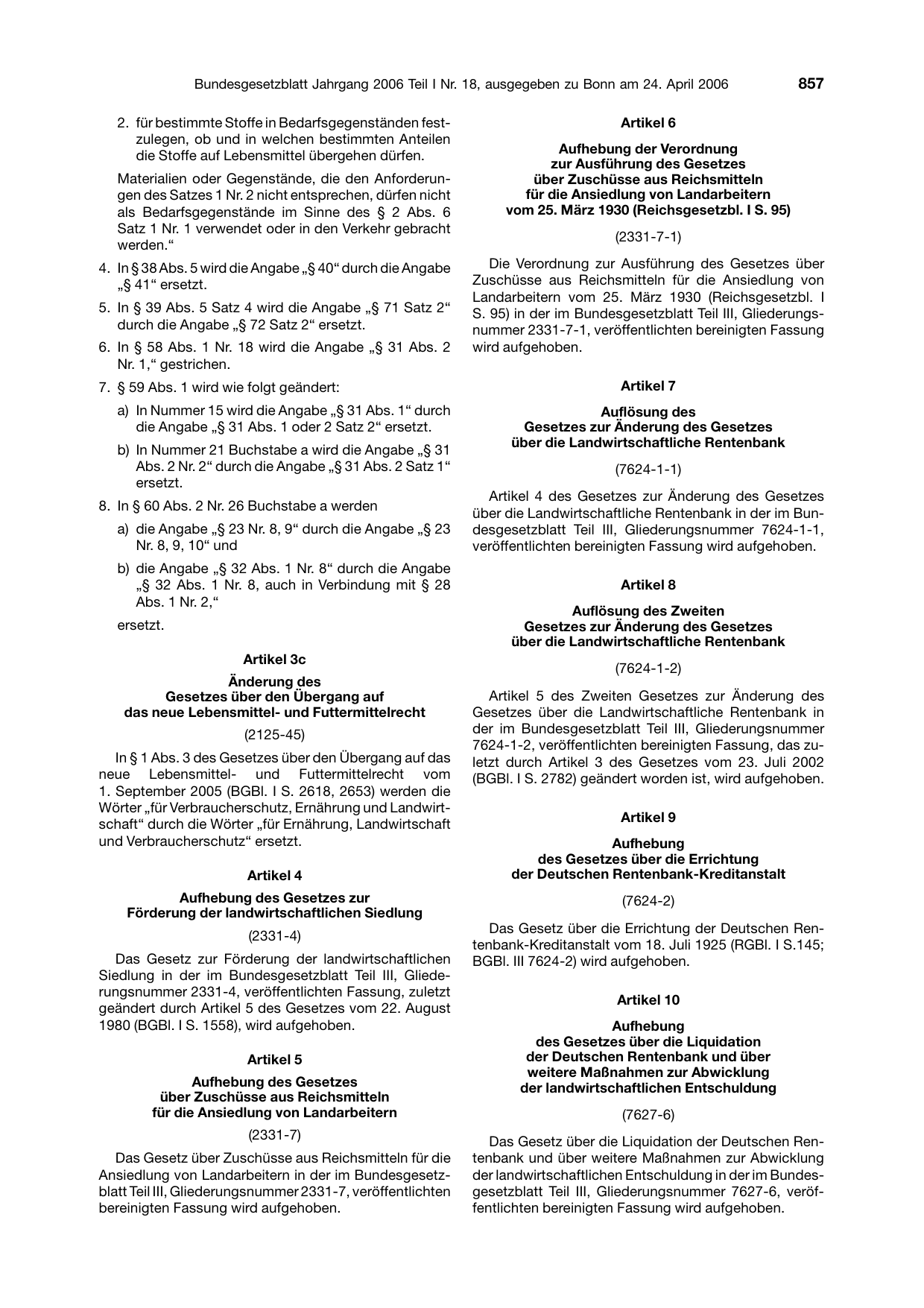 BGBl. 2006, Seite 857 — Originalseite als Abbildung