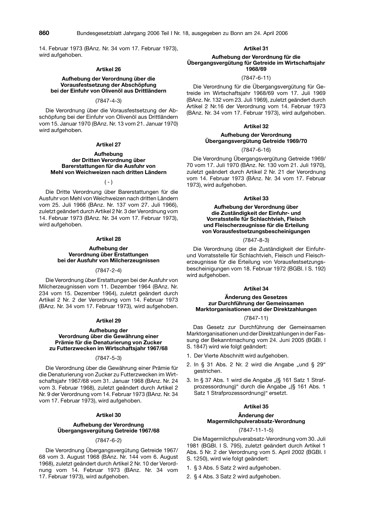 BGBl. 2006, Seite 860 — Originalseite als Abbildung