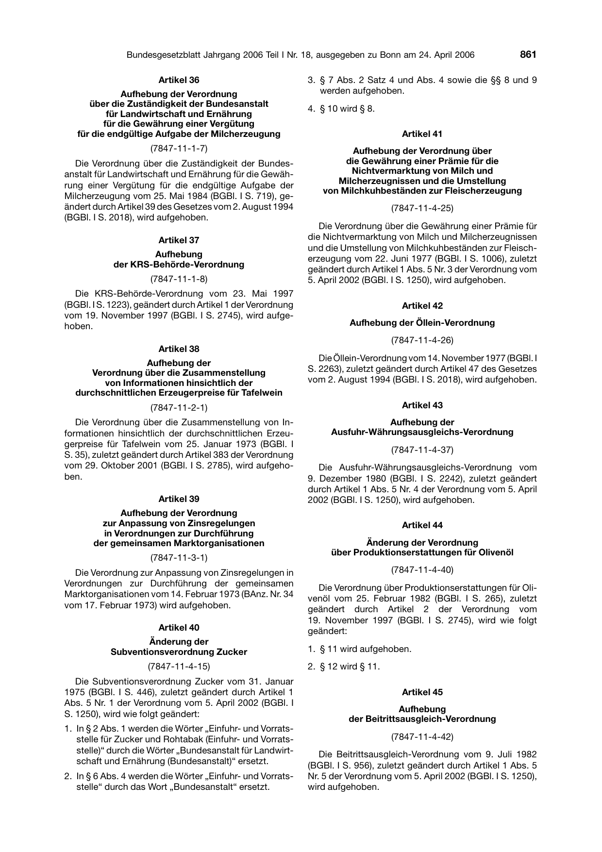 BGBl. 2006, Seite 861 — Originalseite als Abbildung